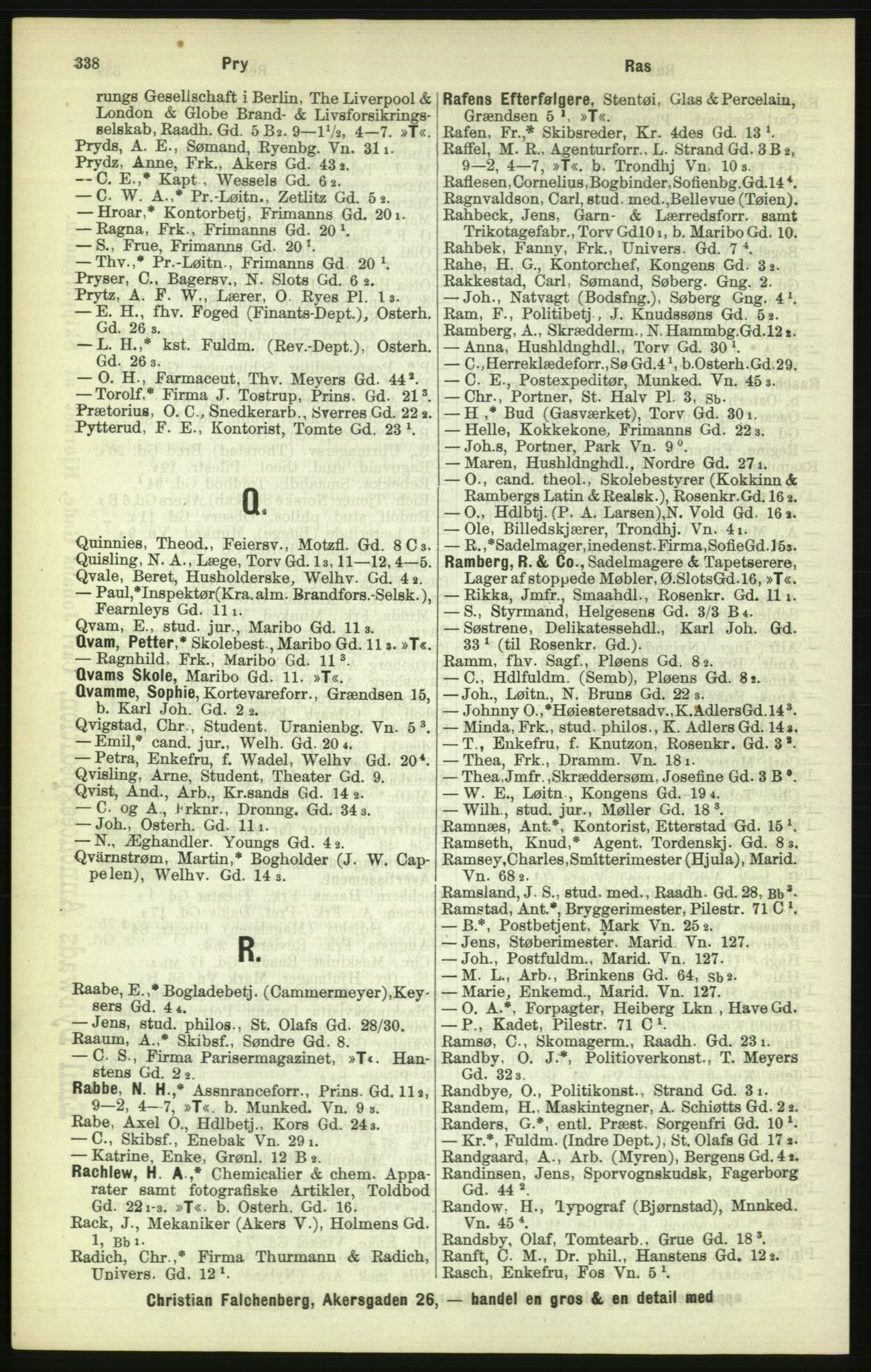 Kristiania/Oslo adressebok, PUBL/-, 1886, s. 338