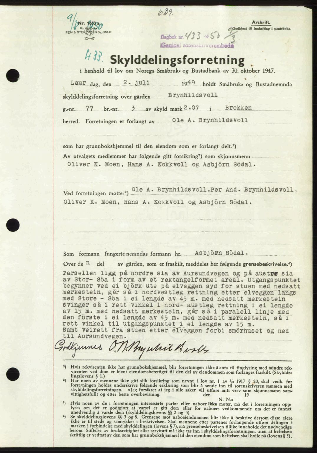Gauldal sorenskriveri, SAT/A-0014/1/2/2C: Pantebok nr. A9, 1949-1950, Dagboknr: 433/1950
