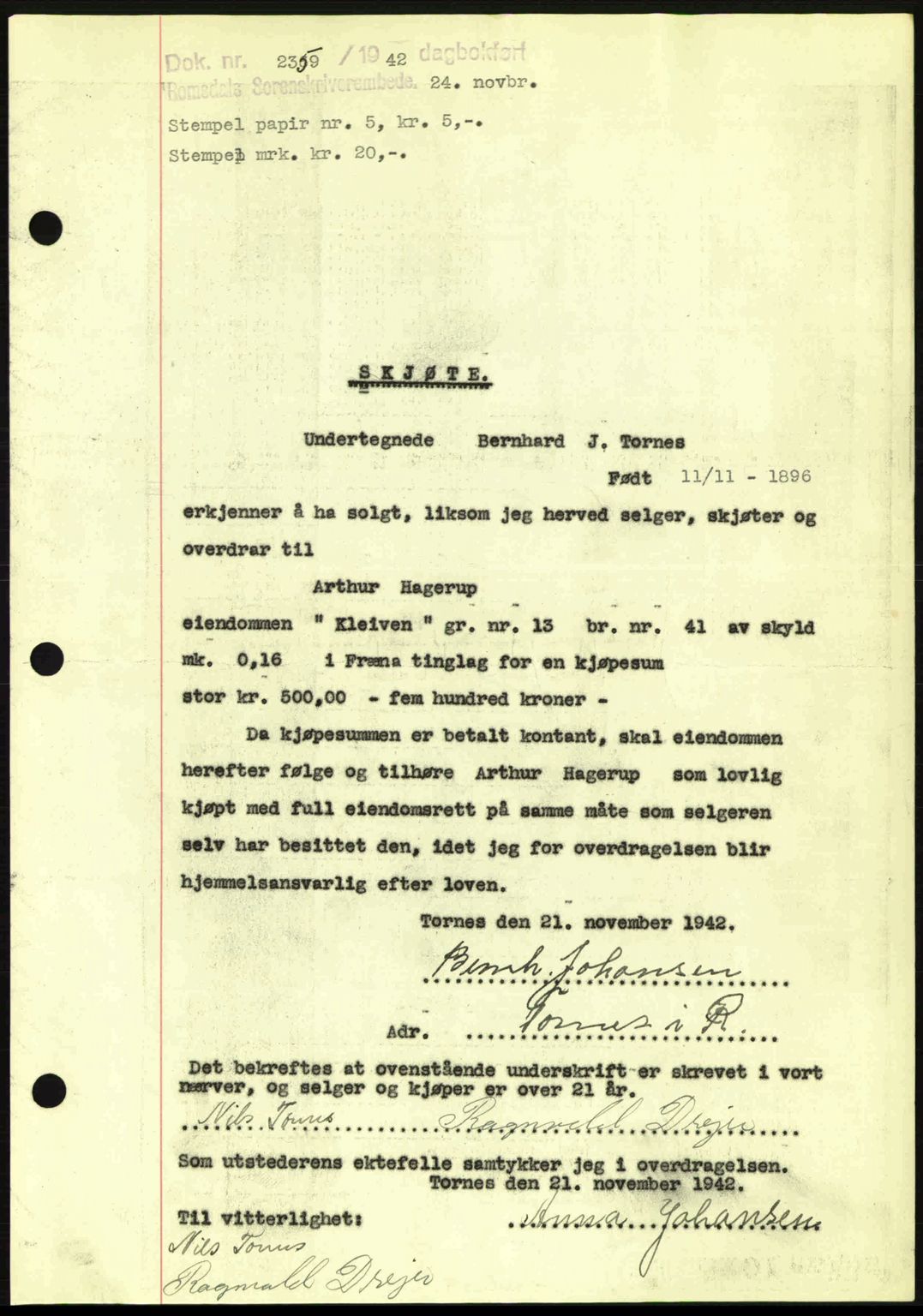 Romsdal sorenskriveri, SAT/A-4149/1/2/2C: Pantebok nr. A13, 1942-1943, Dagboknr: 2359/1942