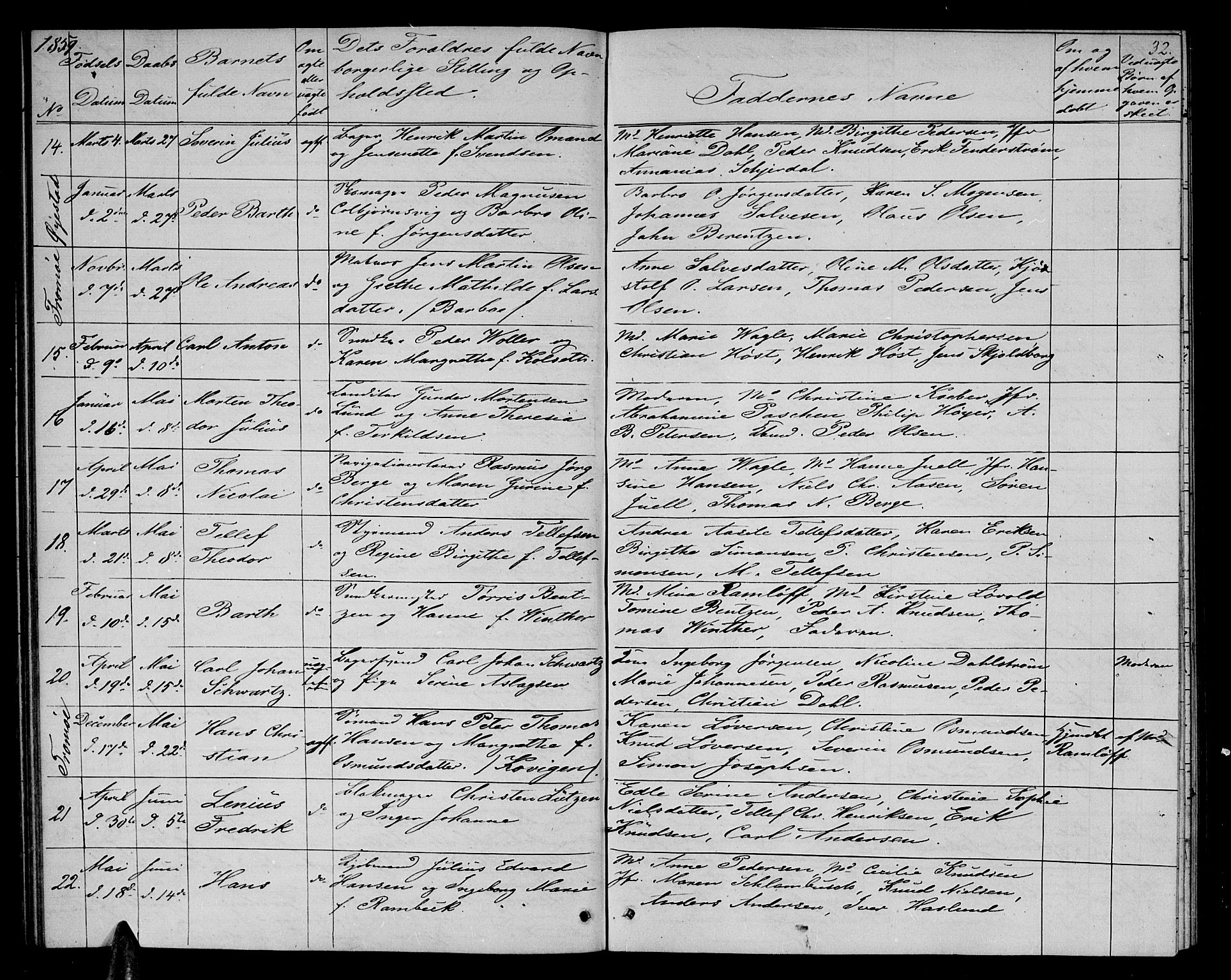 Arendal sokneprestkontor, Trefoldighet, AV/SAK-1111-0040/F/Fb/L0003: Klokkerbok nr. B 3, 1851-1860, s. 32