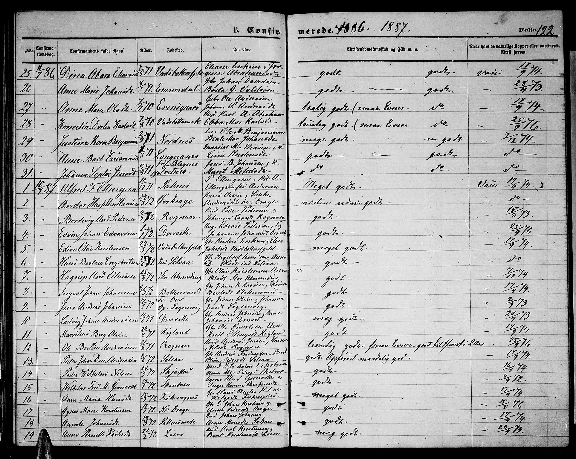Ministerialprotokoller, klokkerbøker og fødselsregistre - Nordland, AV/SAT-A-1459/847/L0679: Klokkerbok nr. 847C07, 1870-1888, s. 122