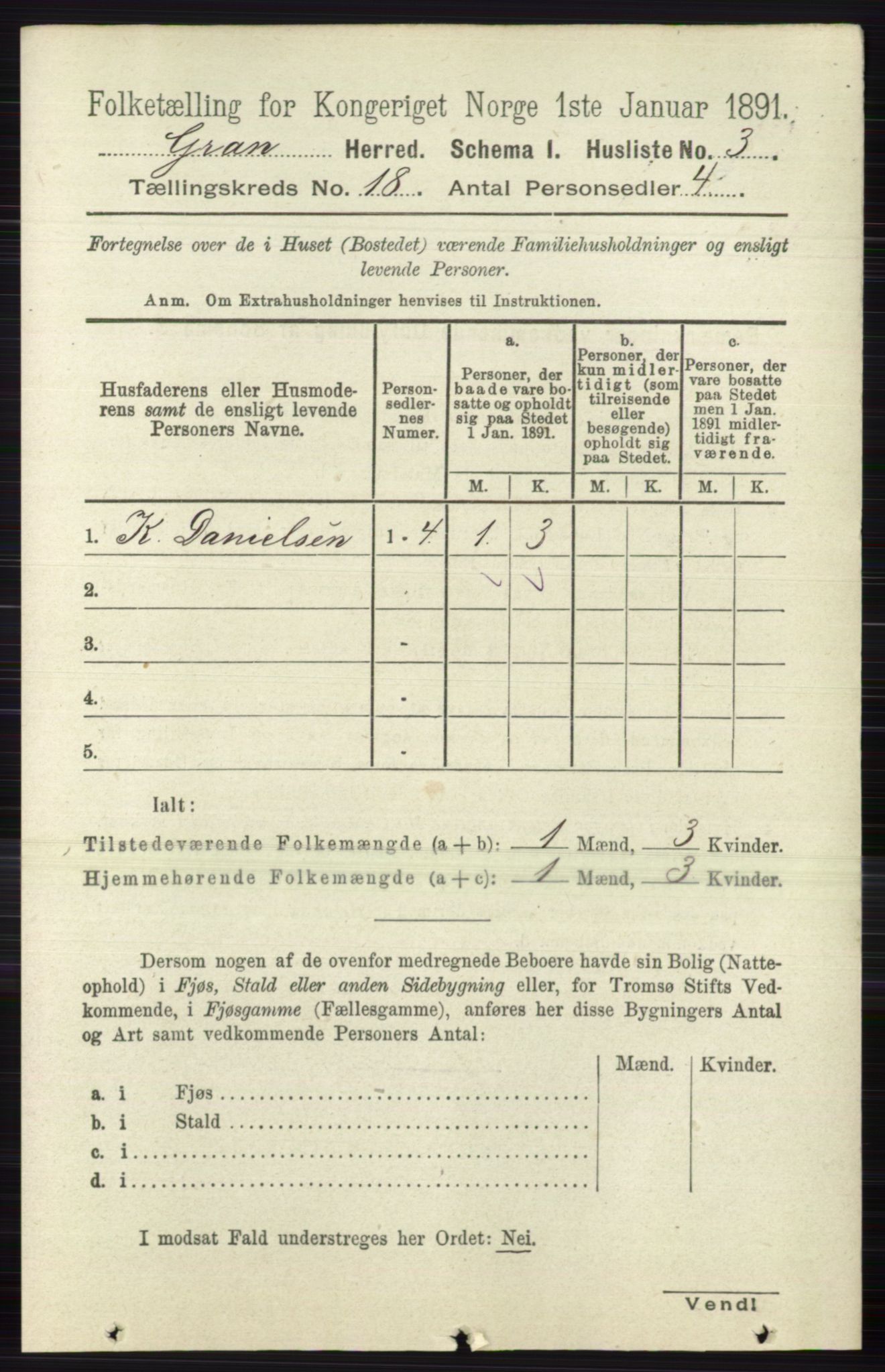 RA, Folketelling 1891 for 0534 Gran herred, 1891, s. 9439