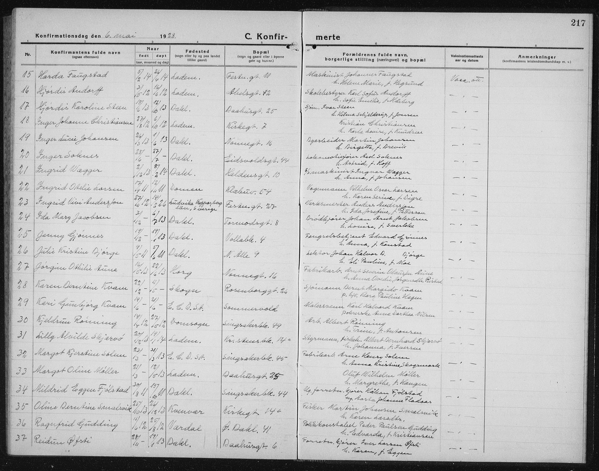 Ministerialprotokoller, klokkerbøker og fødselsregistre - Sør-Trøndelag, SAT/A-1456/604/L0227: Klokkerbok nr. 604C10, 1923-1942, s. 217