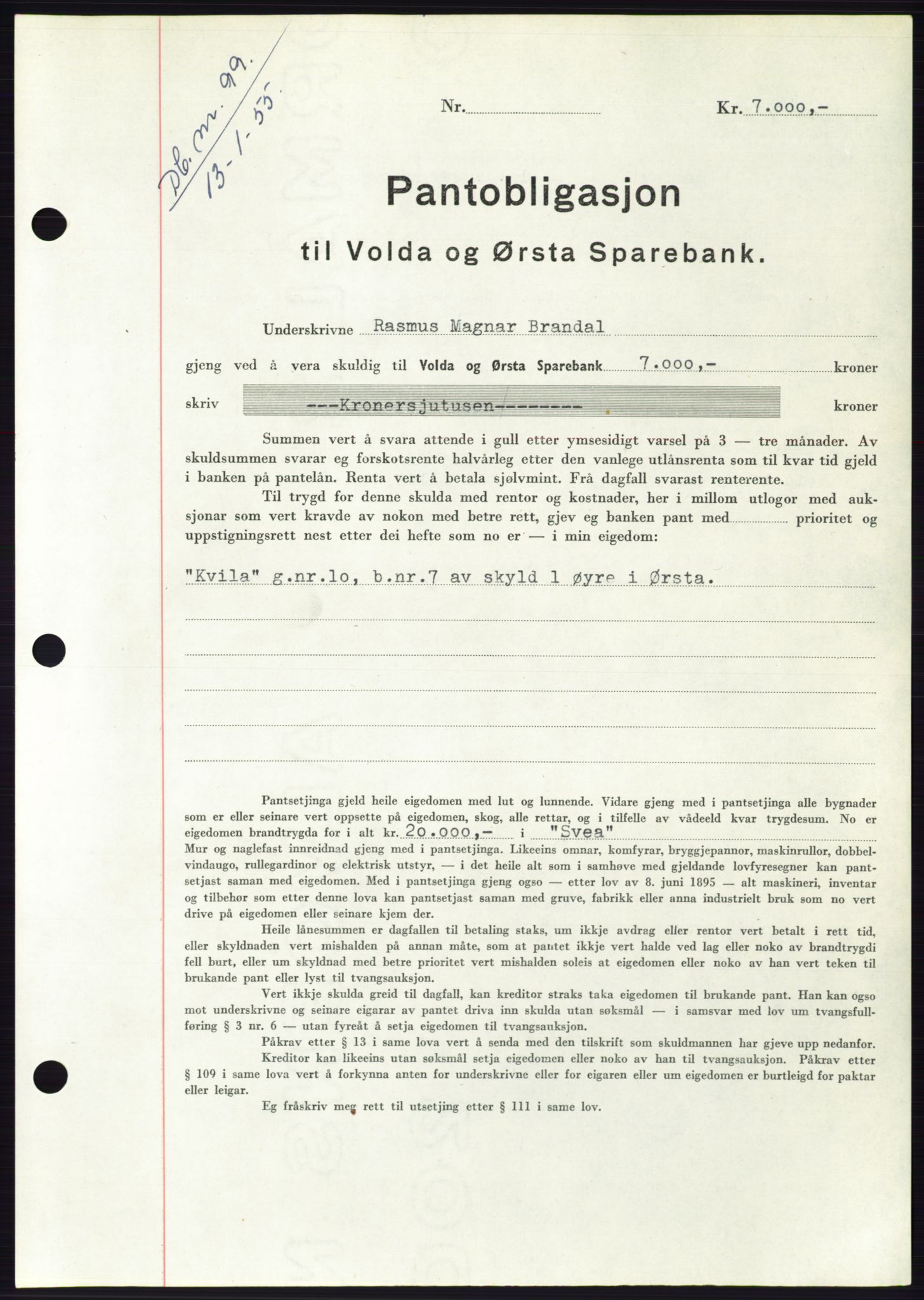 Søre Sunnmøre sorenskriveri, AV/SAT-A-4122/1/2/2C/L0126: Pantebok nr. 14B, 1954-1955, Dagboknr: 99/1955