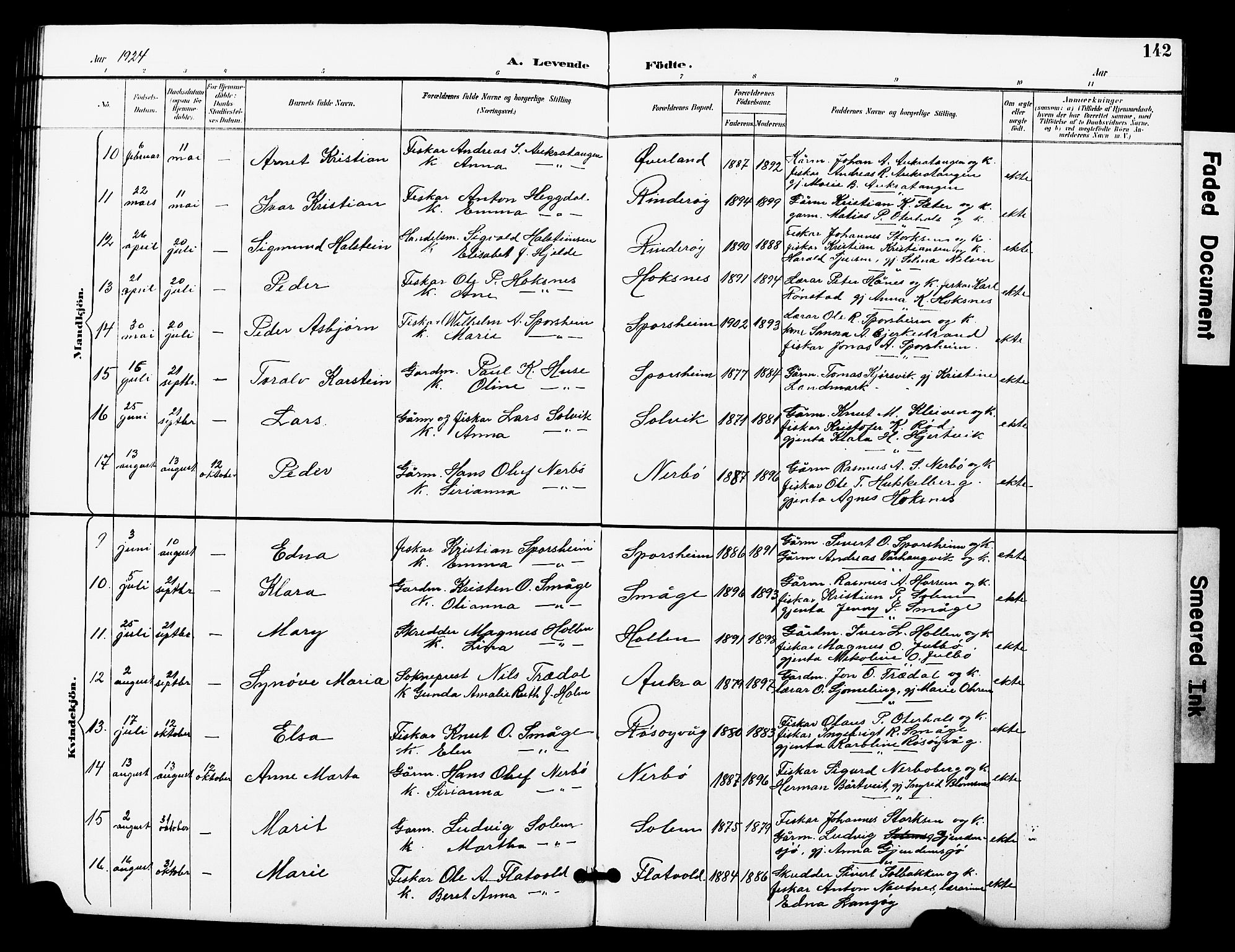 Ministerialprotokoller, klokkerbøker og fødselsregistre - Møre og Romsdal, SAT/A-1454/560/L0725: Klokkerbok nr. 560C02, 1895-1930, s. 142