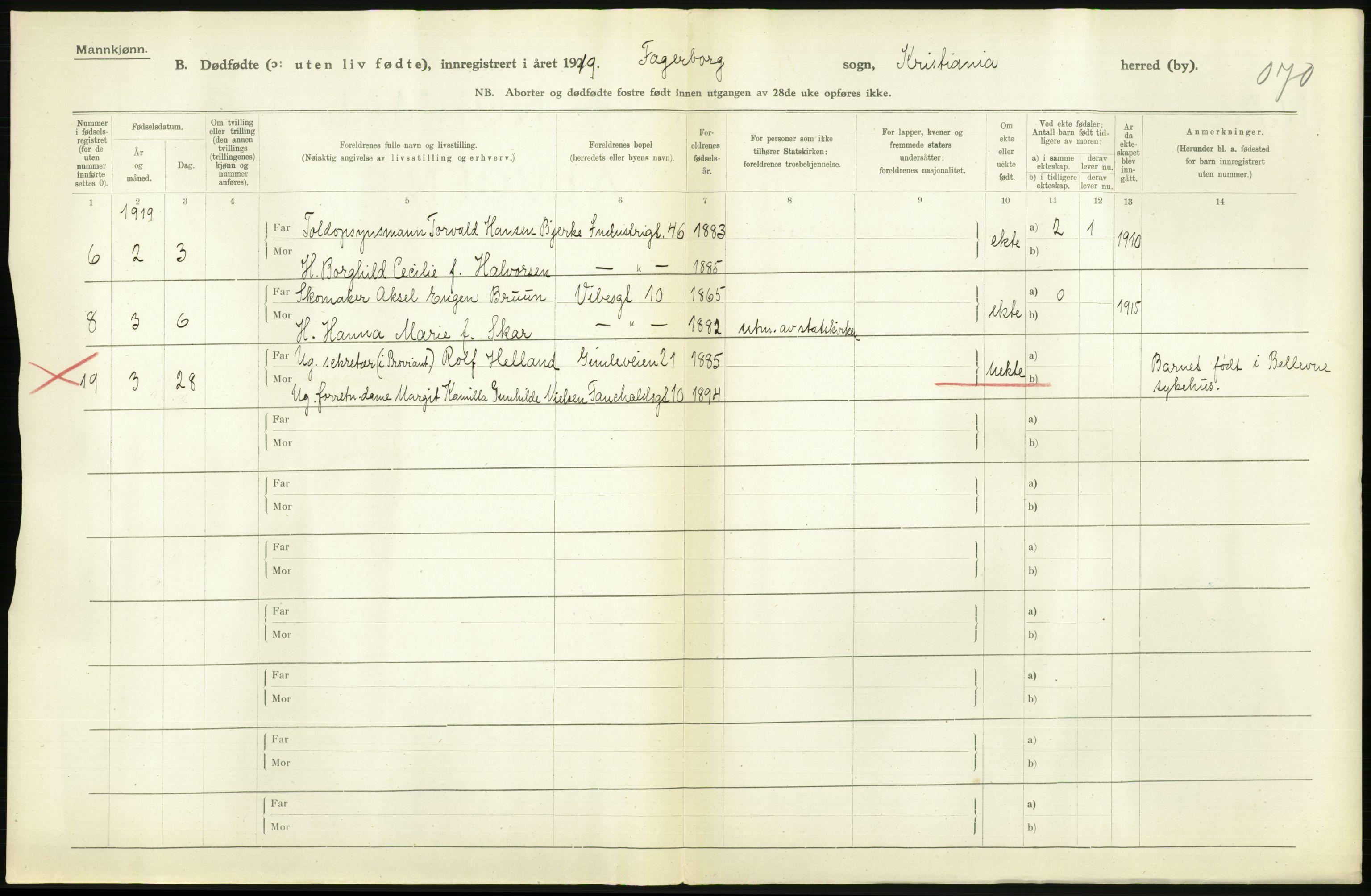 Statistisk sentralbyrå, Sosiodemografiske emner, Befolkning, AV/RA-S-2228/D/Df/Dfb/Dfbi/L0011: Kristiania: Døde, dødfødte, 1919