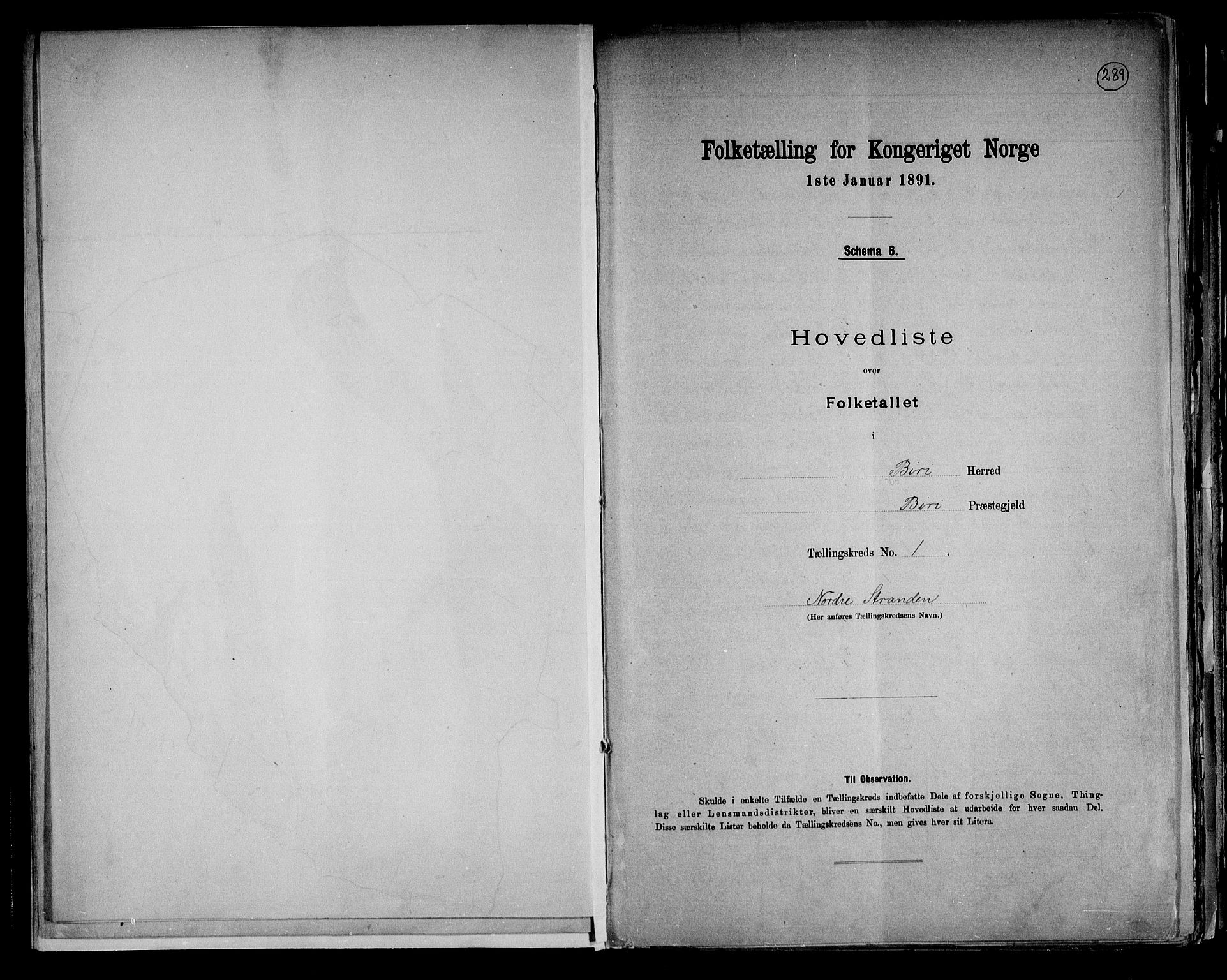 RA, Folketelling 1891 for 0525 Biri herred, 1891, s. 6