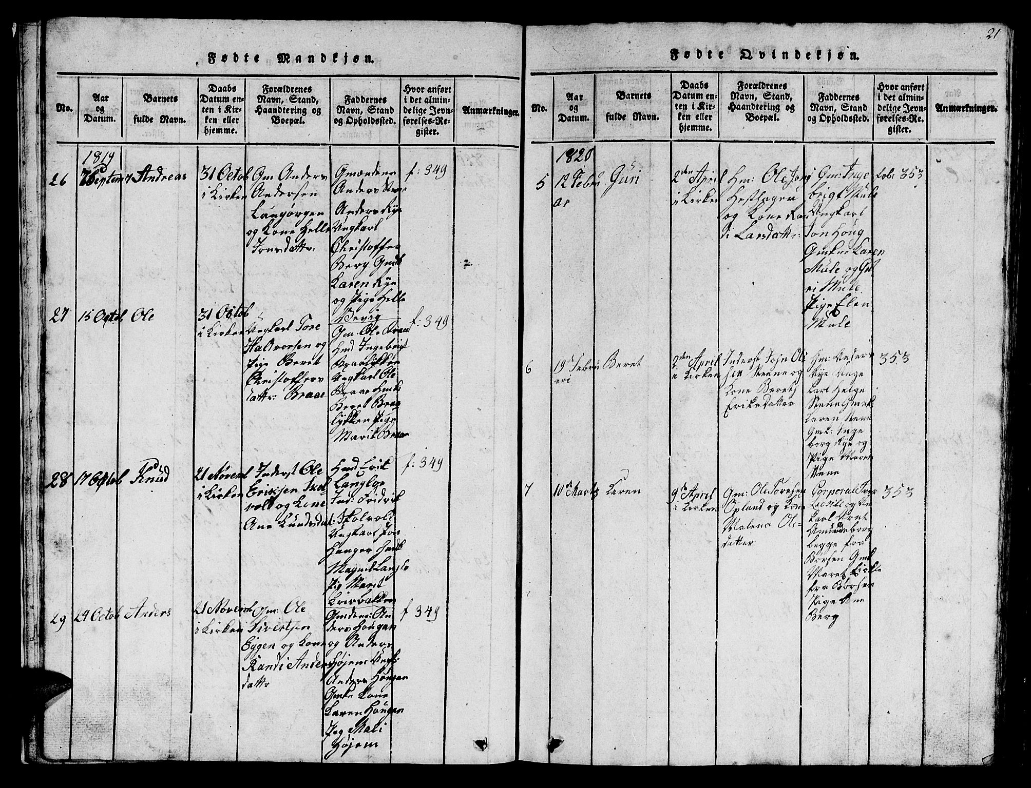 Ministerialprotokoller, klokkerbøker og fødselsregistre - Sør-Trøndelag, SAT/A-1456/612/L0385: Klokkerbok nr. 612C01, 1816-1845, s. 21