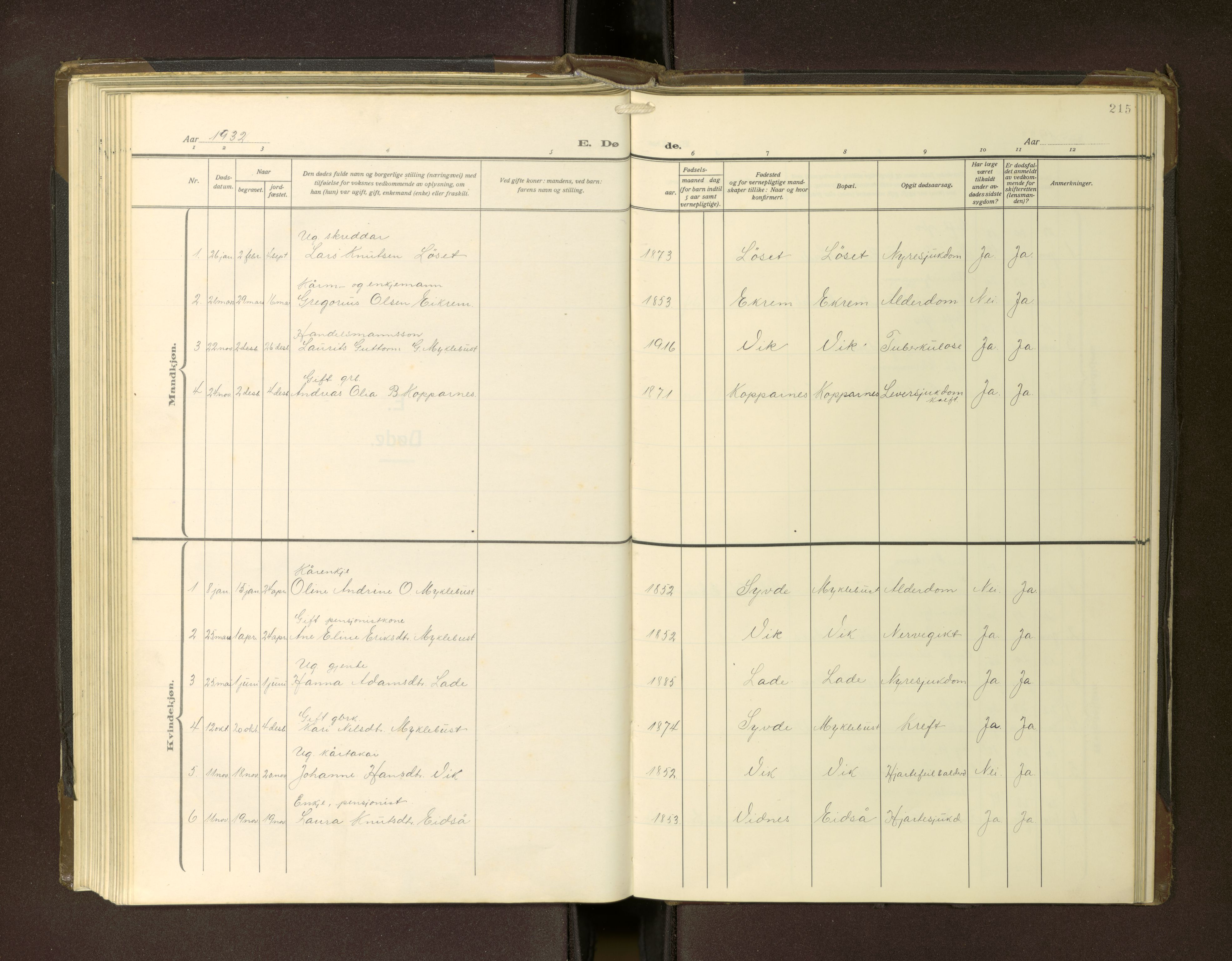 Ministerialprotokoller, klokkerbøker og fødselsregistre - Møre og Romsdal, SAT/A-1454/502/L0029: Klokkerbok nr. 502---, 1932-1968, s. 215