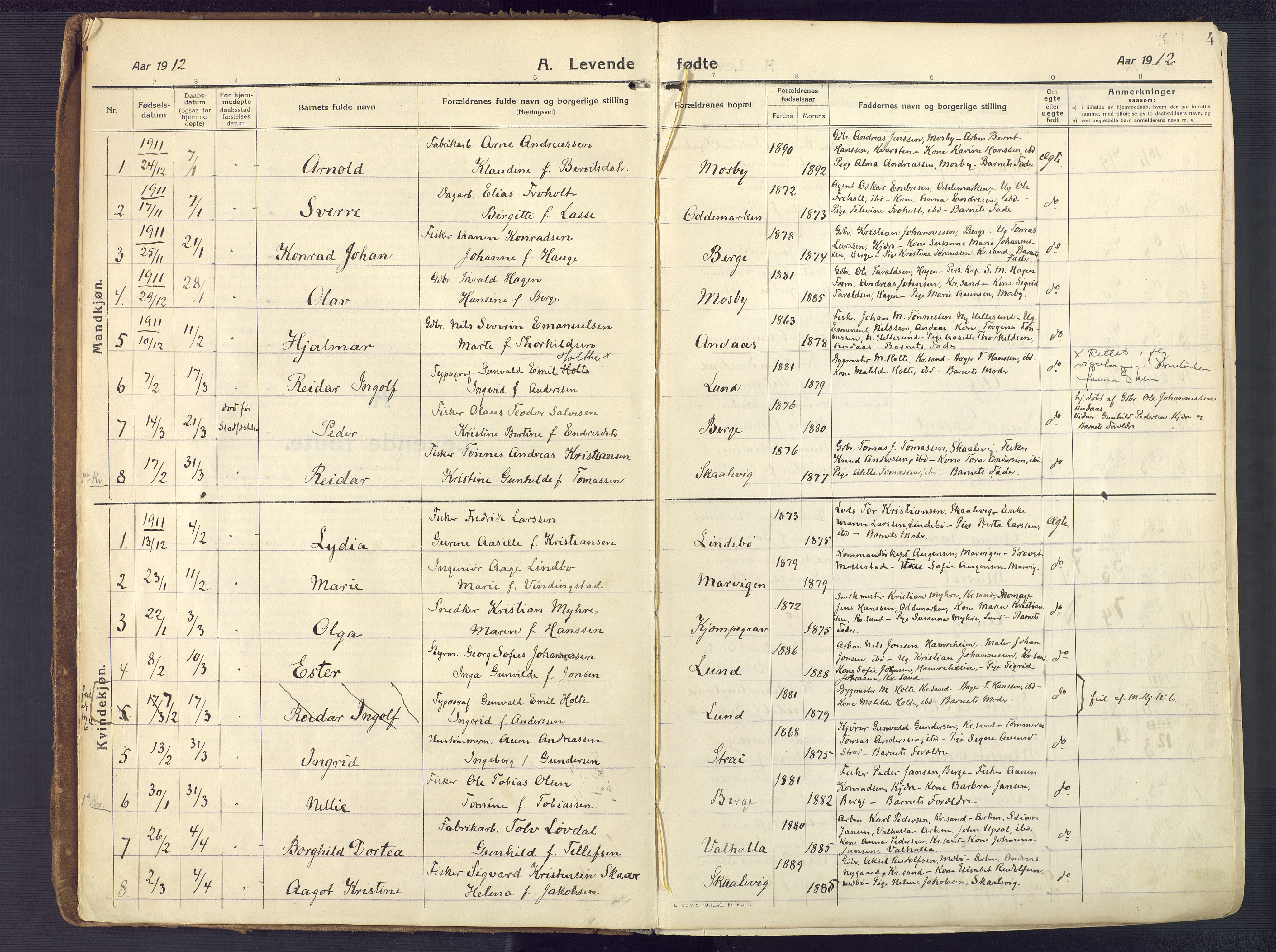 Oddernes sokneprestkontor, SAK/1111-0033/F/Fa/Faa/L0012: Ministerialbok nr. A 12, 1912-1925, s. 4