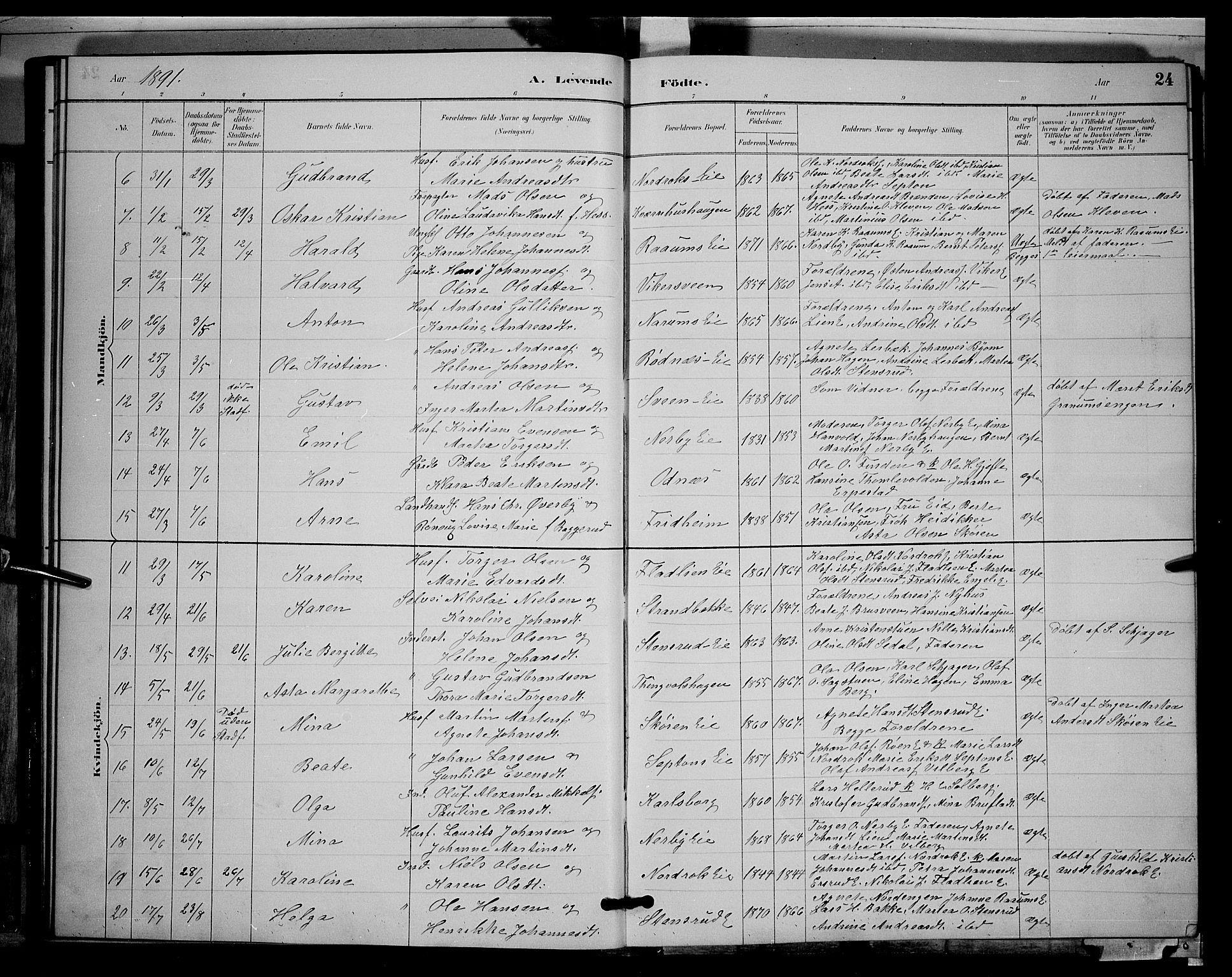 Søndre Land prestekontor, AV/SAH-PREST-122/L/L0003: Klokkerbok nr. 3, 1884-1902, s. 24