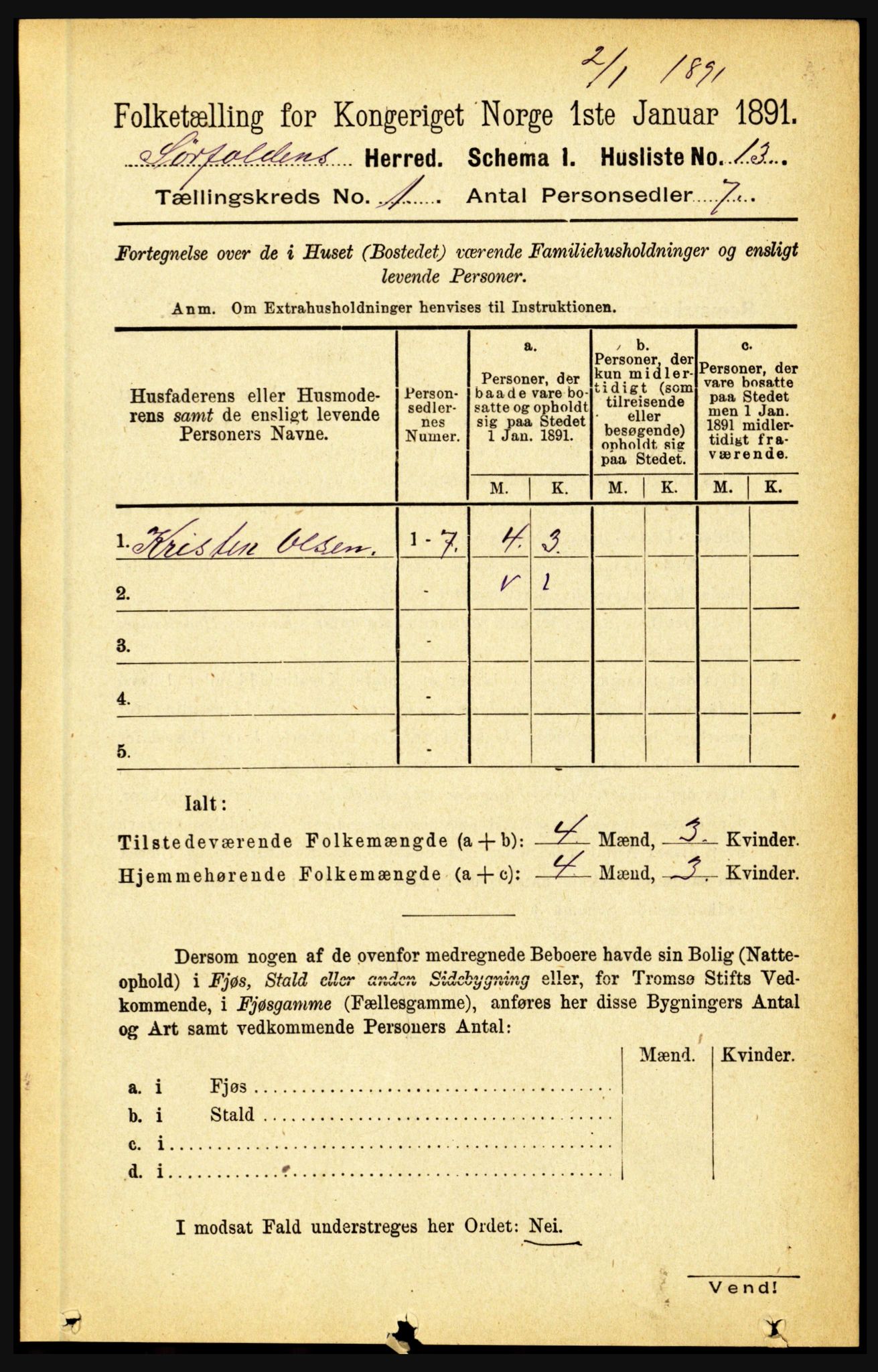 RA, Folketelling 1891 for 1845 Sørfold herred, 1891, s. 38