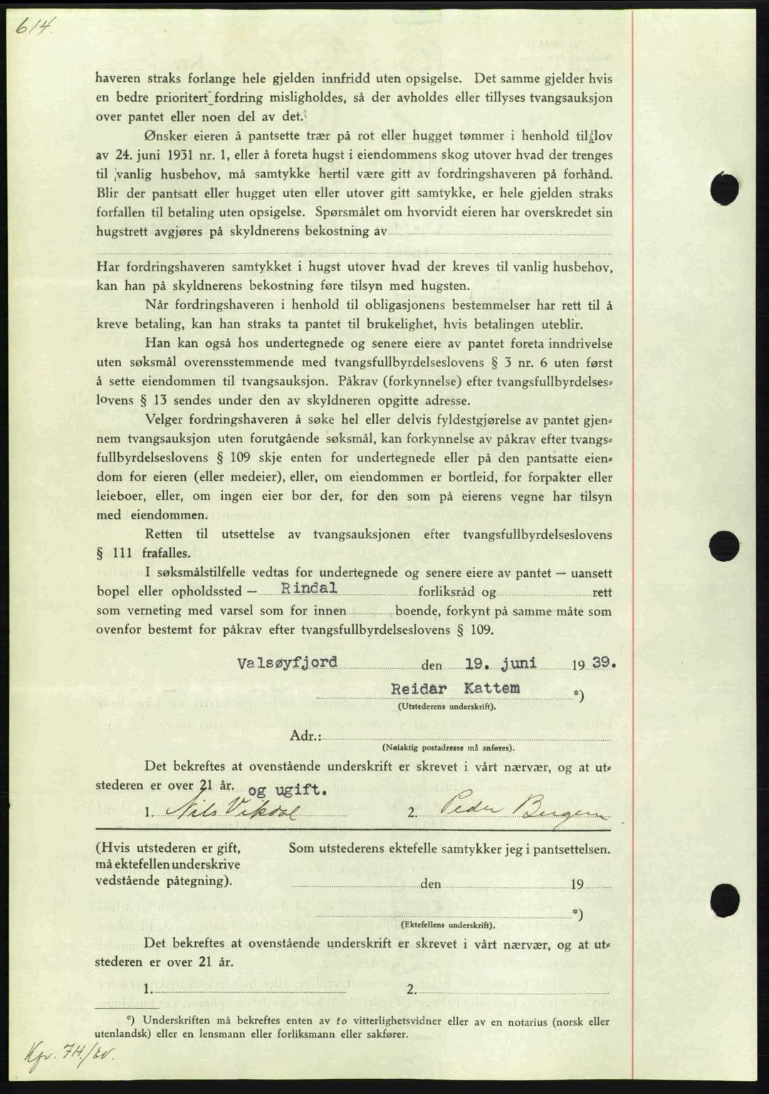 Nordmøre sorenskriveri, AV/SAT-A-4132/1/2/2Ca: Pantebok nr. B85, 1939-1939, Dagboknr: 1819/1939