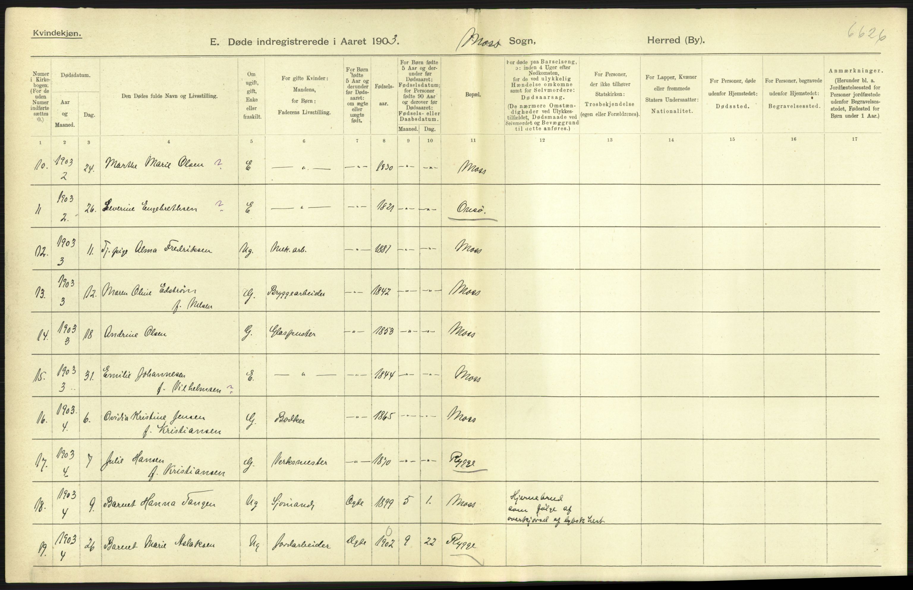 Statistisk sentralbyrå, Sosiodemografiske emner, Befolkning, AV/RA-S-2228/D/Df/Dfa/Dfaa/L0001: Smålenenes amt: Fødte, gifte, døde, 1903, s. 857