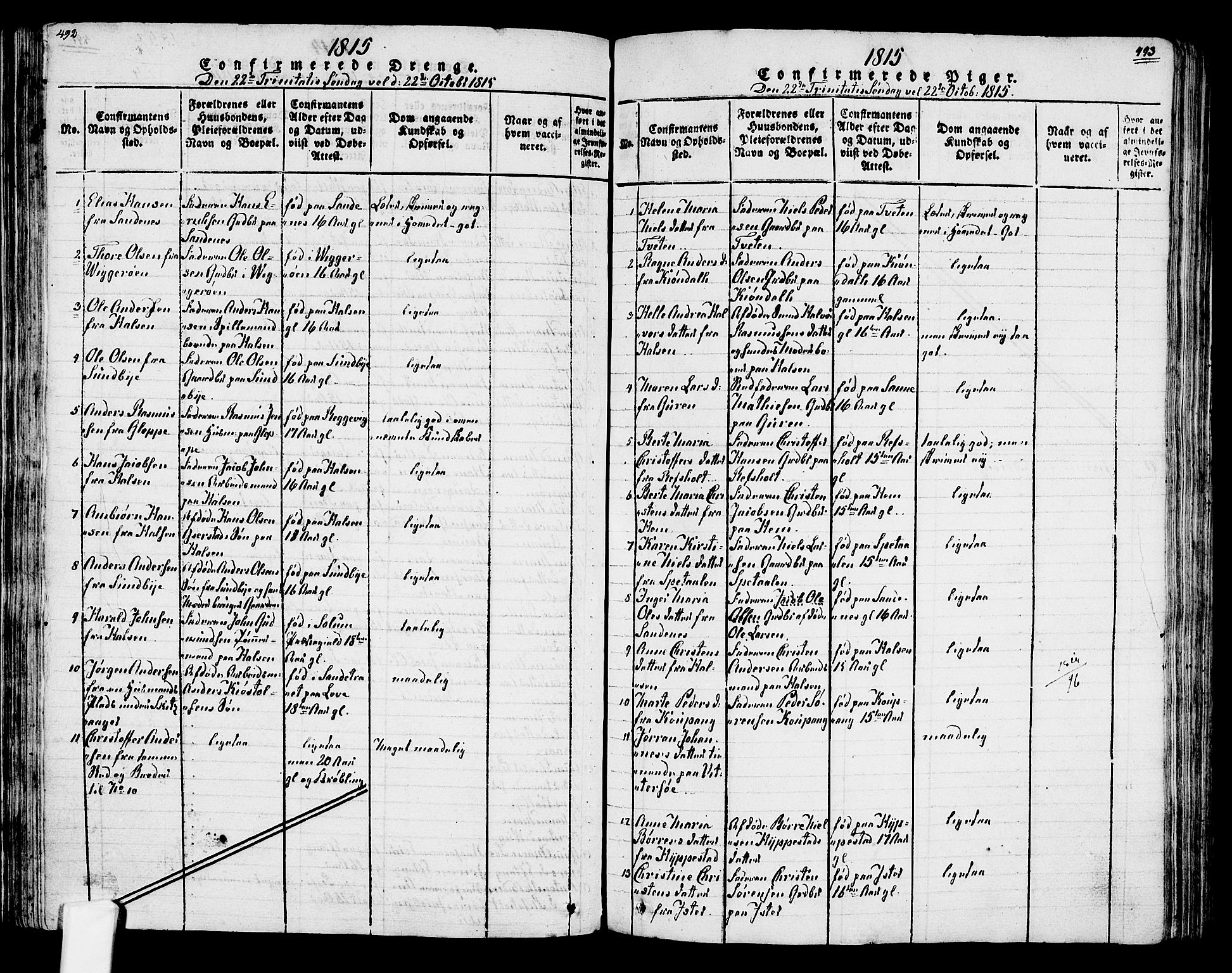 Tjølling kirkebøker, AV/SAKO-A-60/F/Fa/L0005: Ministerialbok nr. 5, 1814-1836, s. 492-493