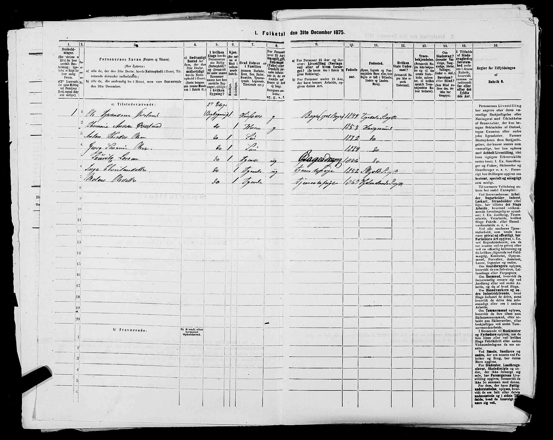 SAST, Folketelling 1875 for 1106B Torvastad prestegjeld, Haugesund kjøpstad, 1875, s. 6