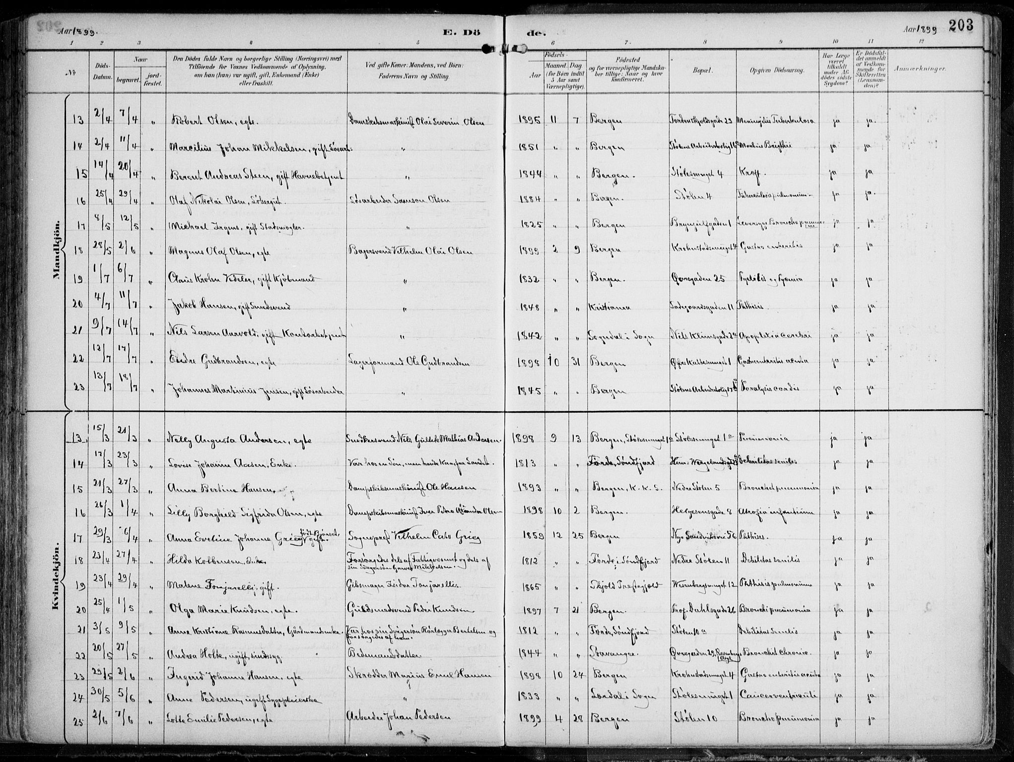 Mariakirken Sokneprestembete, SAB/A-76901/H/Hab/L0005: Klokkerbok nr. A 5, 1893-1913, s. 203