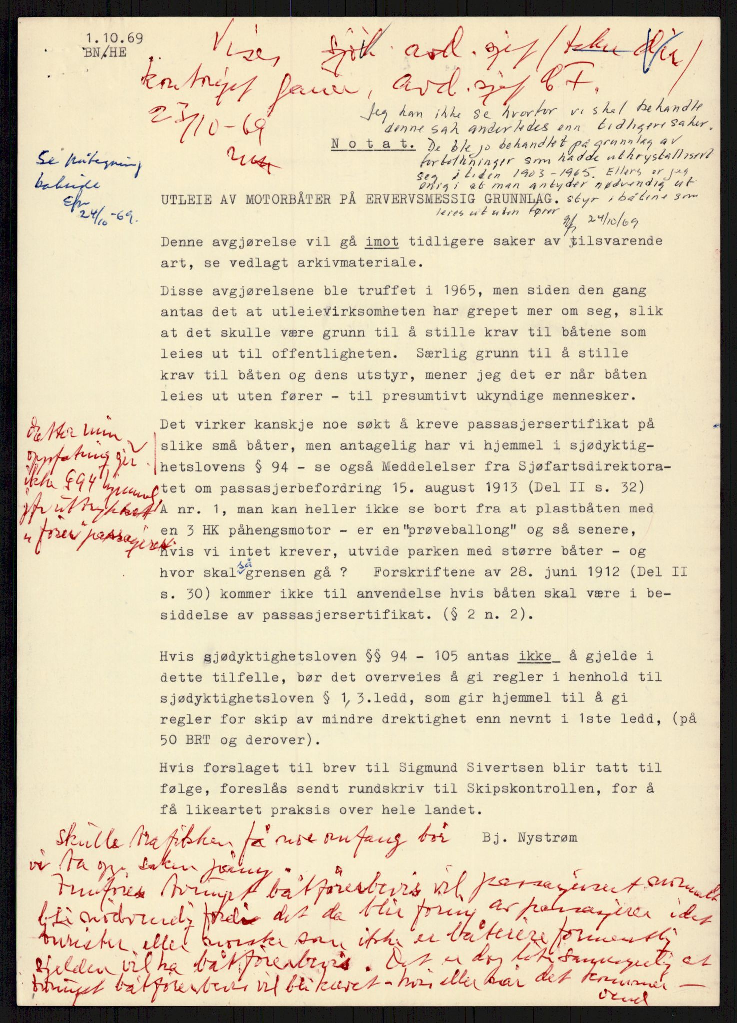Sjøfartsdirektoratet med forløpere, generelt arkiv, AV/RA-S-1407/D/Du/Duc/L0641/0004: Skipskontrollen - Forskrifter    / Utleiebåter (2 mapper), 1977-1989, s. 277