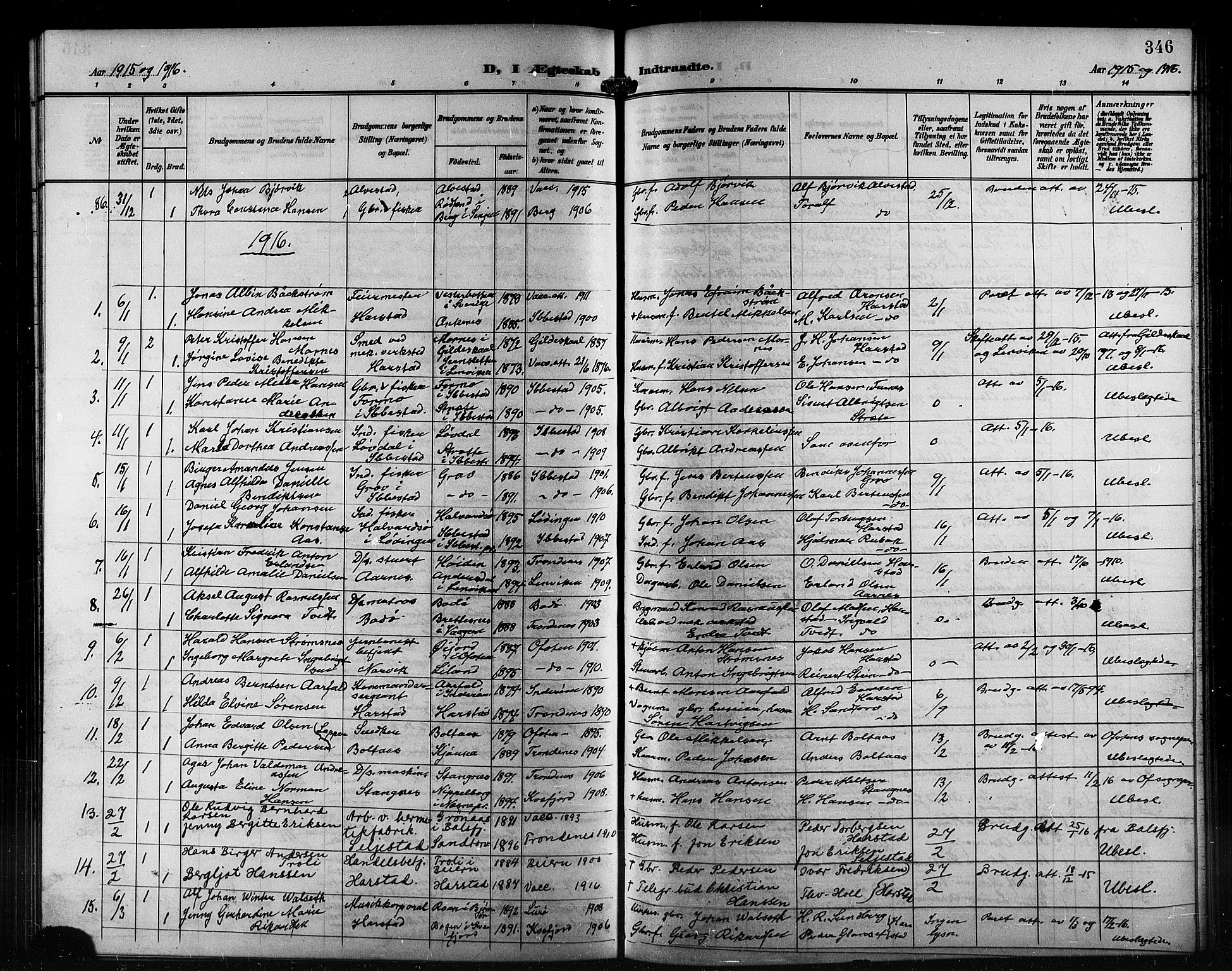 Trondenes sokneprestkontor, AV/SATØ-S-1319/H/Hb/L0012klokker: Klokkerbok nr. 12, 1907-1916, s. 346