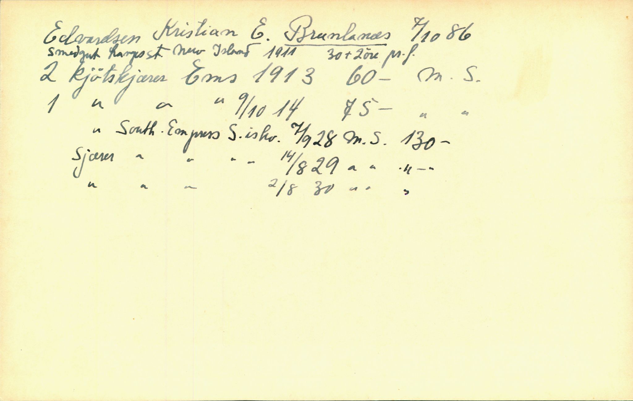 Hans Bogens samling, VEMU/ARS-A-1283/P/L0002: Mannskapskort, B - F, 1900-1930, s. 519