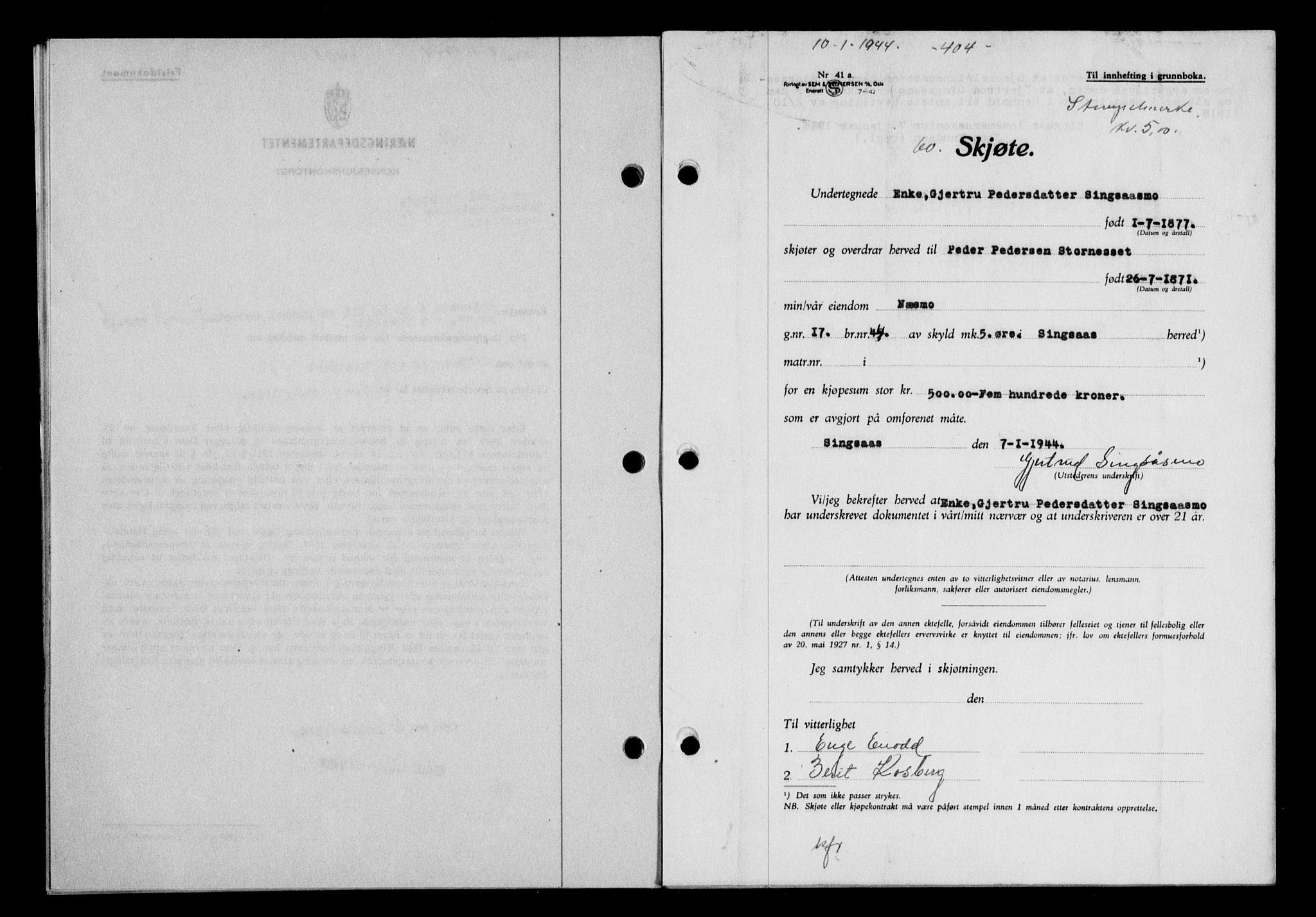 Gauldal sorenskriveri, SAT/A-0014/1/2/2C/L0057: Pantebok nr. 62, 1943-1944, Dagboknr: 60/1944