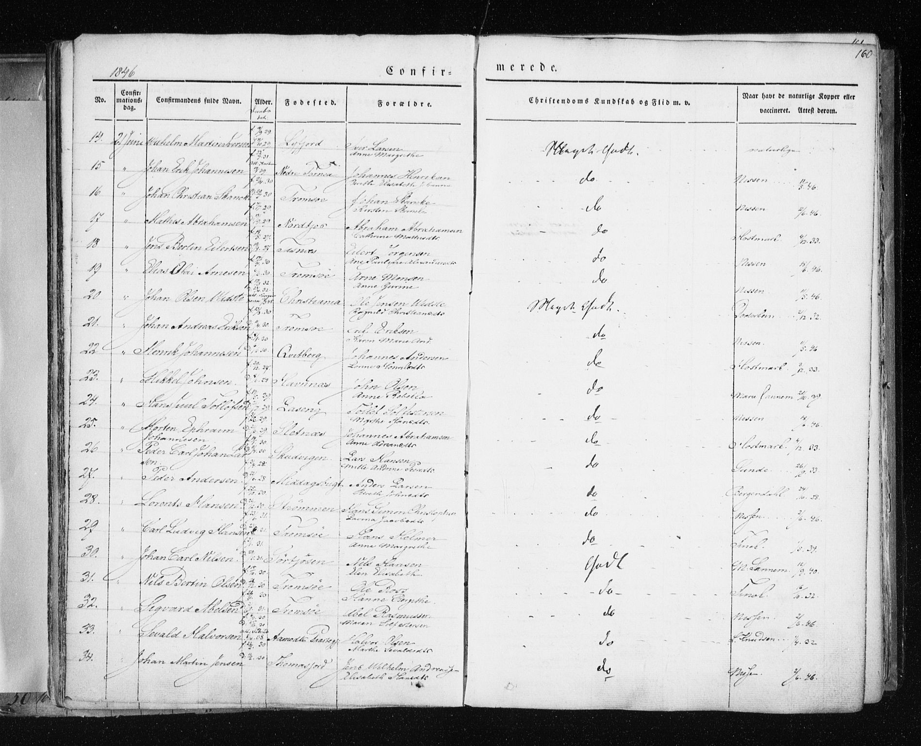 Tromsø sokneprestkontor/stiftsprosti/domprosti, AV/SATØ-S-1343/G/Ga/L0009kirke: Ministerialbok nr. 9, 1837-1847, s. 160