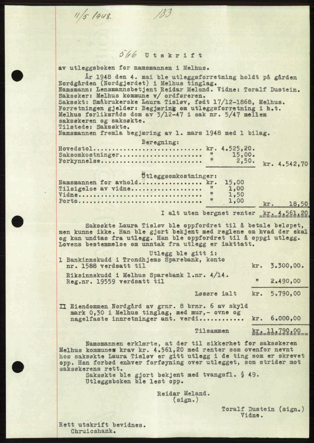 Gauldal sorenskriveri, SAT/A-0014/1/2/2C: Pantebok nr. A5, 1947-1948, Dagboknr: 566/1948