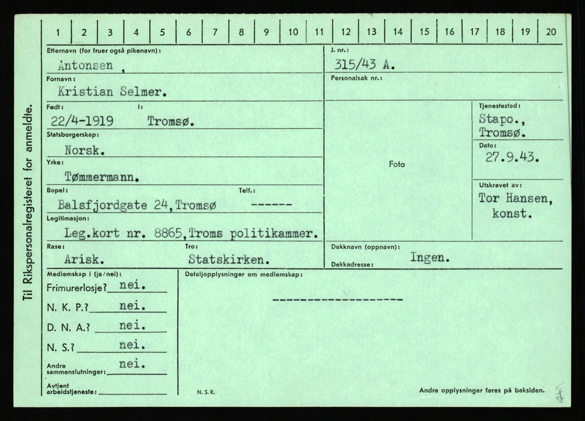 Statspolitiet - Hovedkontoret / Osloavdelingen, AV/RA-S-1329/C/Ca/L0001: Aabakken - Armann, 1943-1945, s. 4690