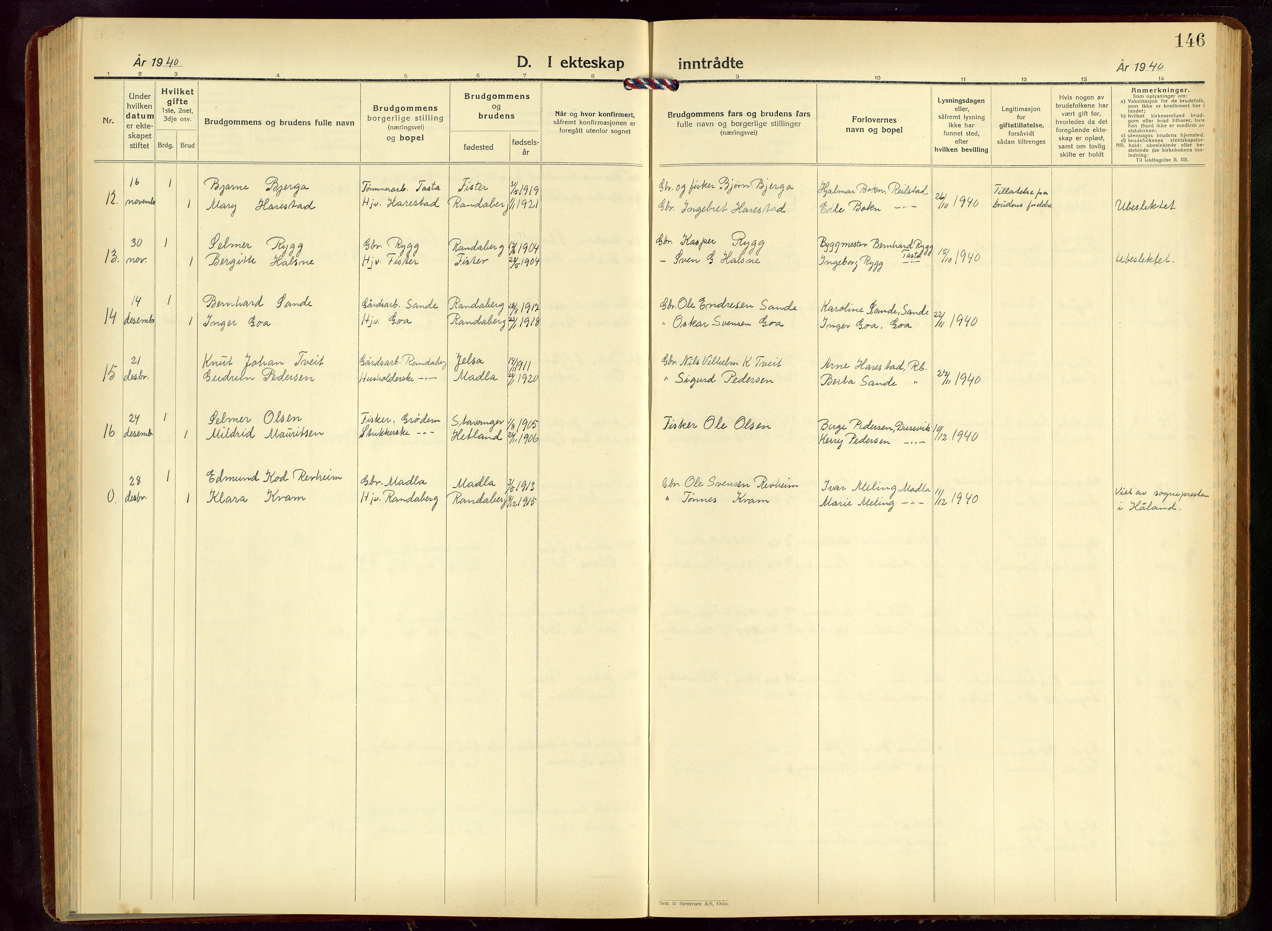 Hetland sokneprestkontor, AV/SAST-A-101826/30/30BB/L0015: Klokkerbok nr. B 15, 1940-1955, s. 146