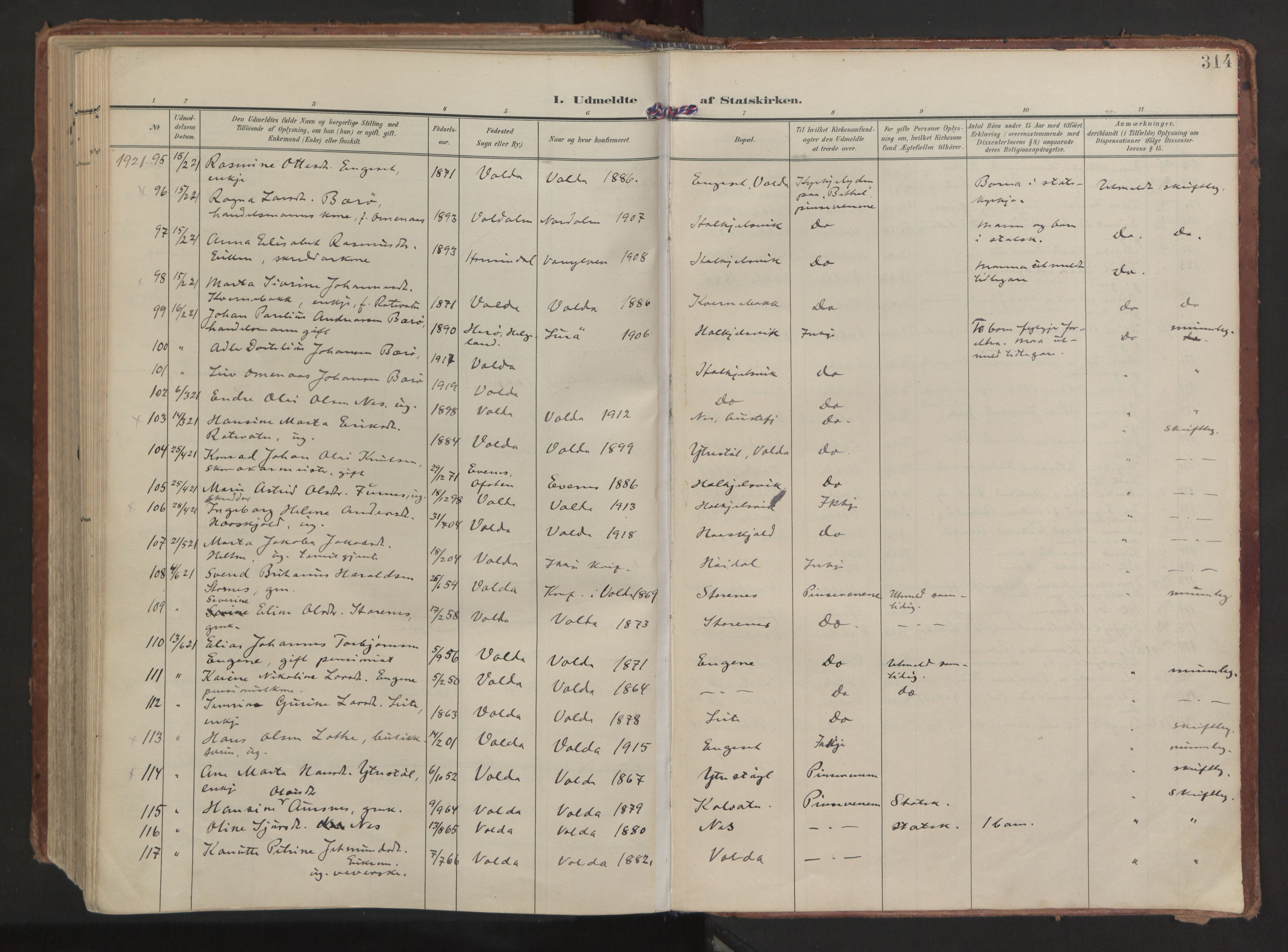 Ministerialprotokoller, klokkerbøker og fødselsregistre - Møre og Romsdal, AV/SAT-A-1454/511/L0144: Ministerialbok nr. 511A11, 1906-1923, s. 314