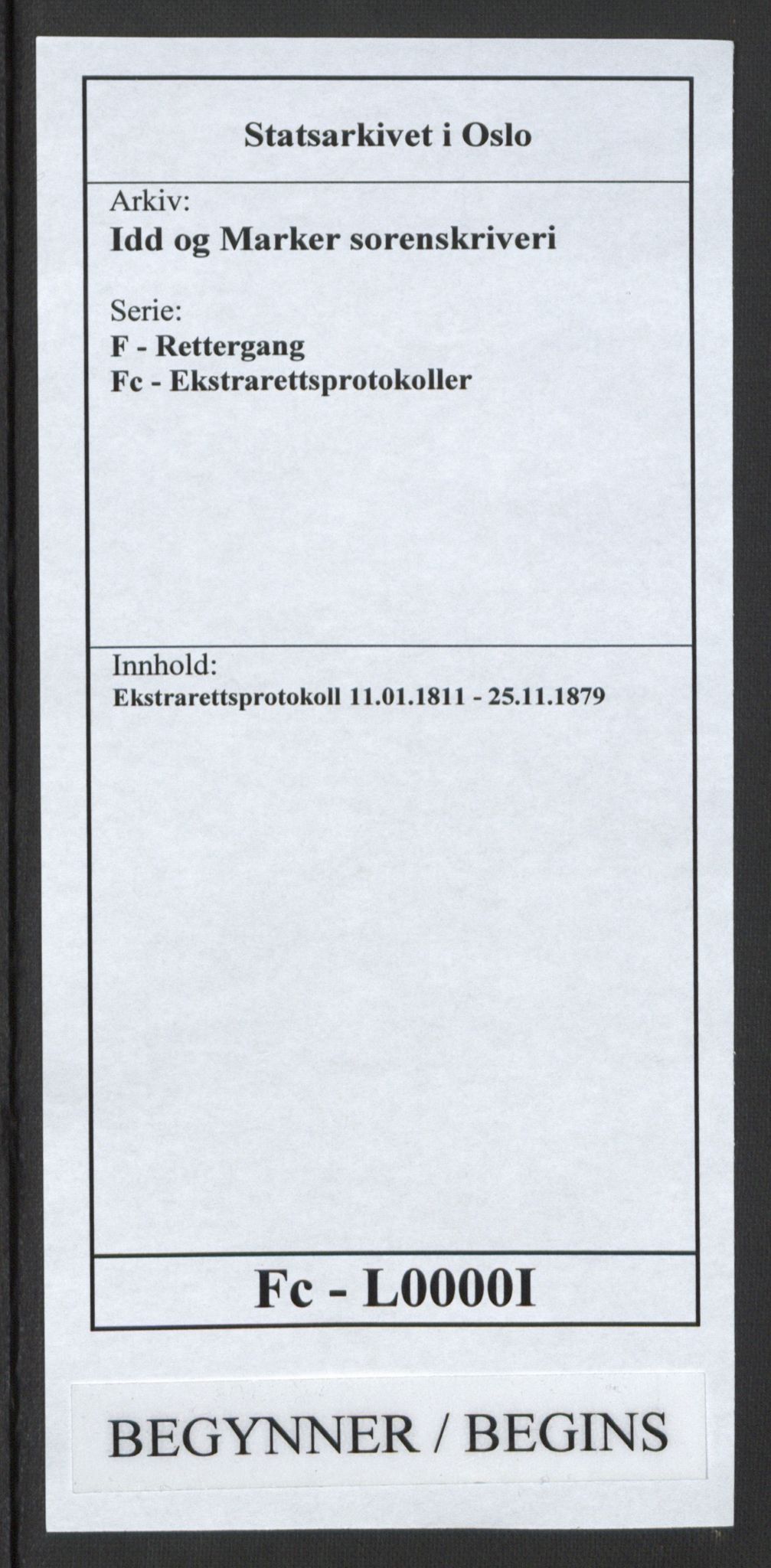 Idd og Marker sorenskriveri, AV/SAO-A-10283/F/Fc/L0000I: Ekstrarettsprotokoll, 1811-1879