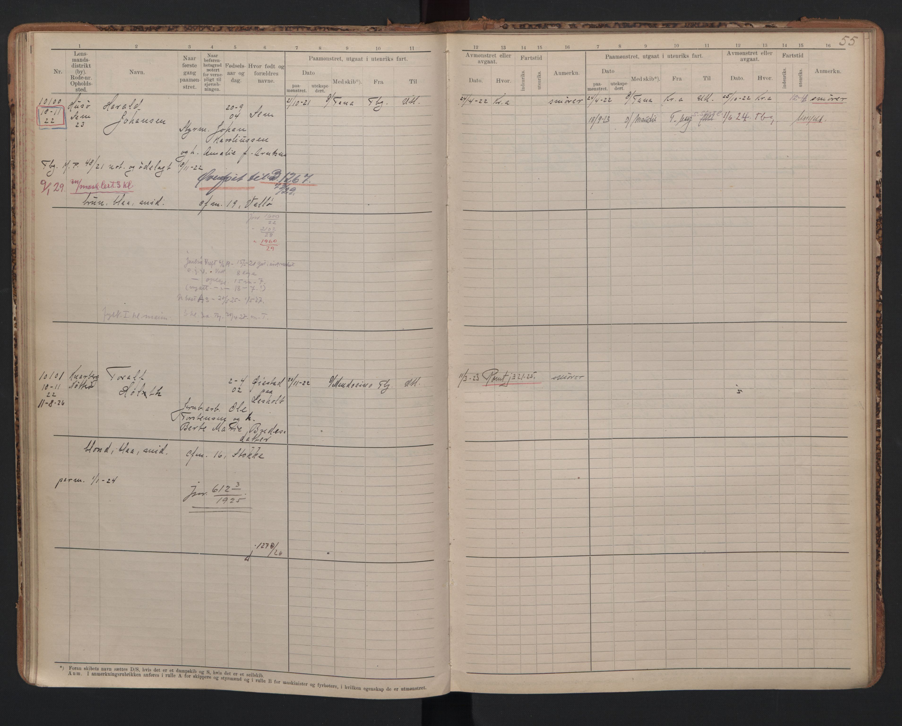 Tønsberg innrulleringskontor, AV/SAKO-A-786/F/Fc/Fcb/L0010: Hovedrulle Patent nr. 9993-1923, 1922-1923, s. 55