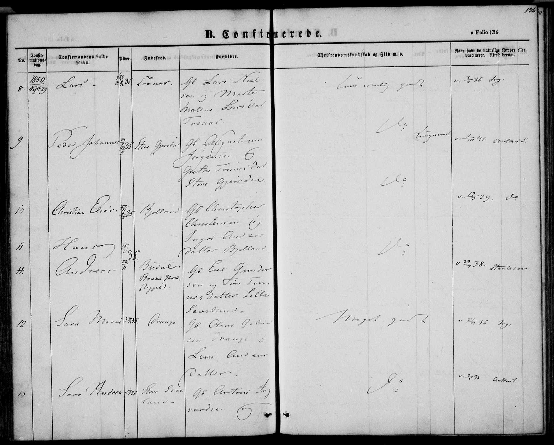 Herad sokneprestkontor, SAK/1111-0018/F/Fa/Faa/L0004: Ministerialbok nr. A 4, 1844-1853, s. 136