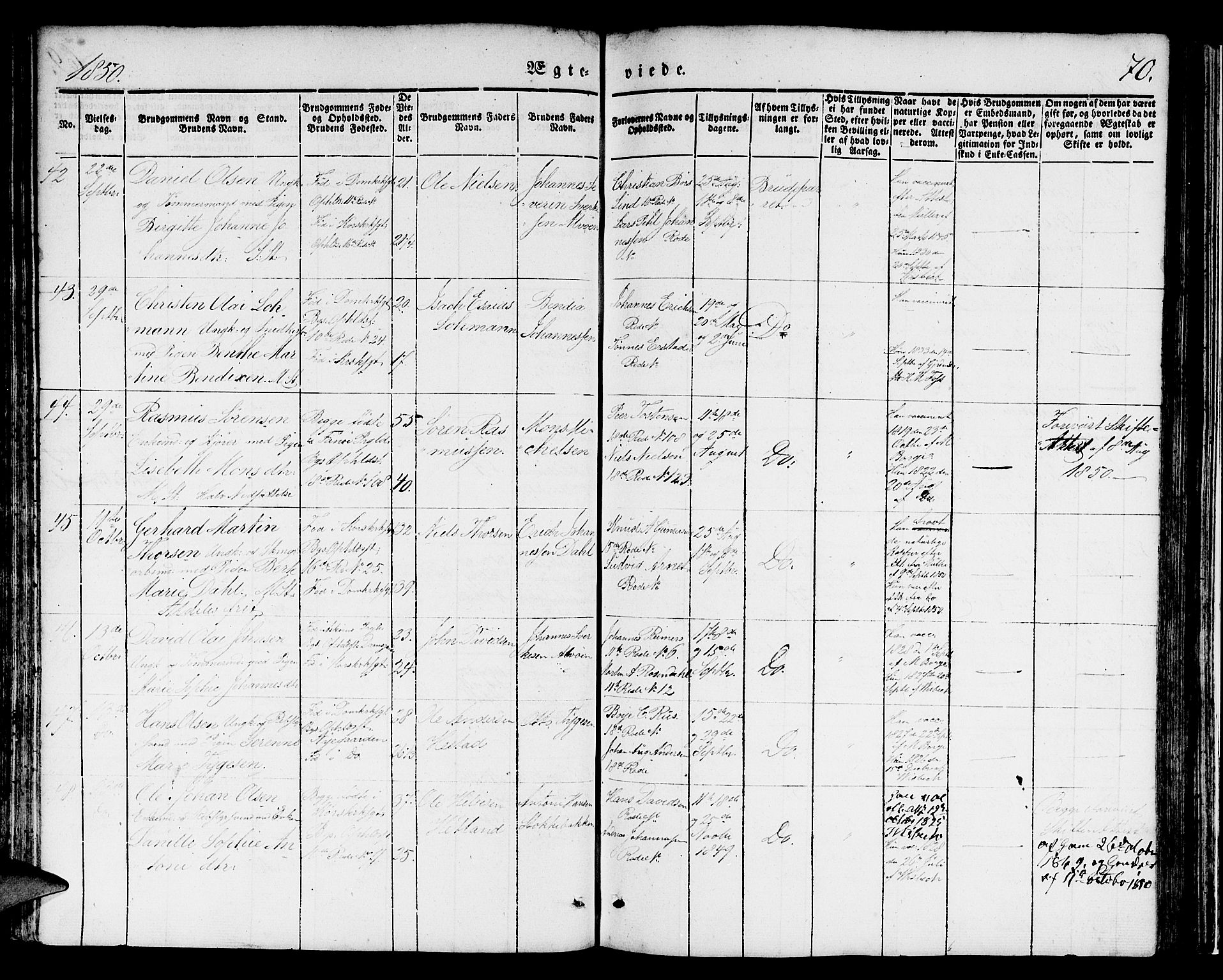 Domkirken sokneprestembete, AV/SAB-A-74801/H/Hab/L0029: Klokkerbok nr. D 1, 1839-1857, s. 70