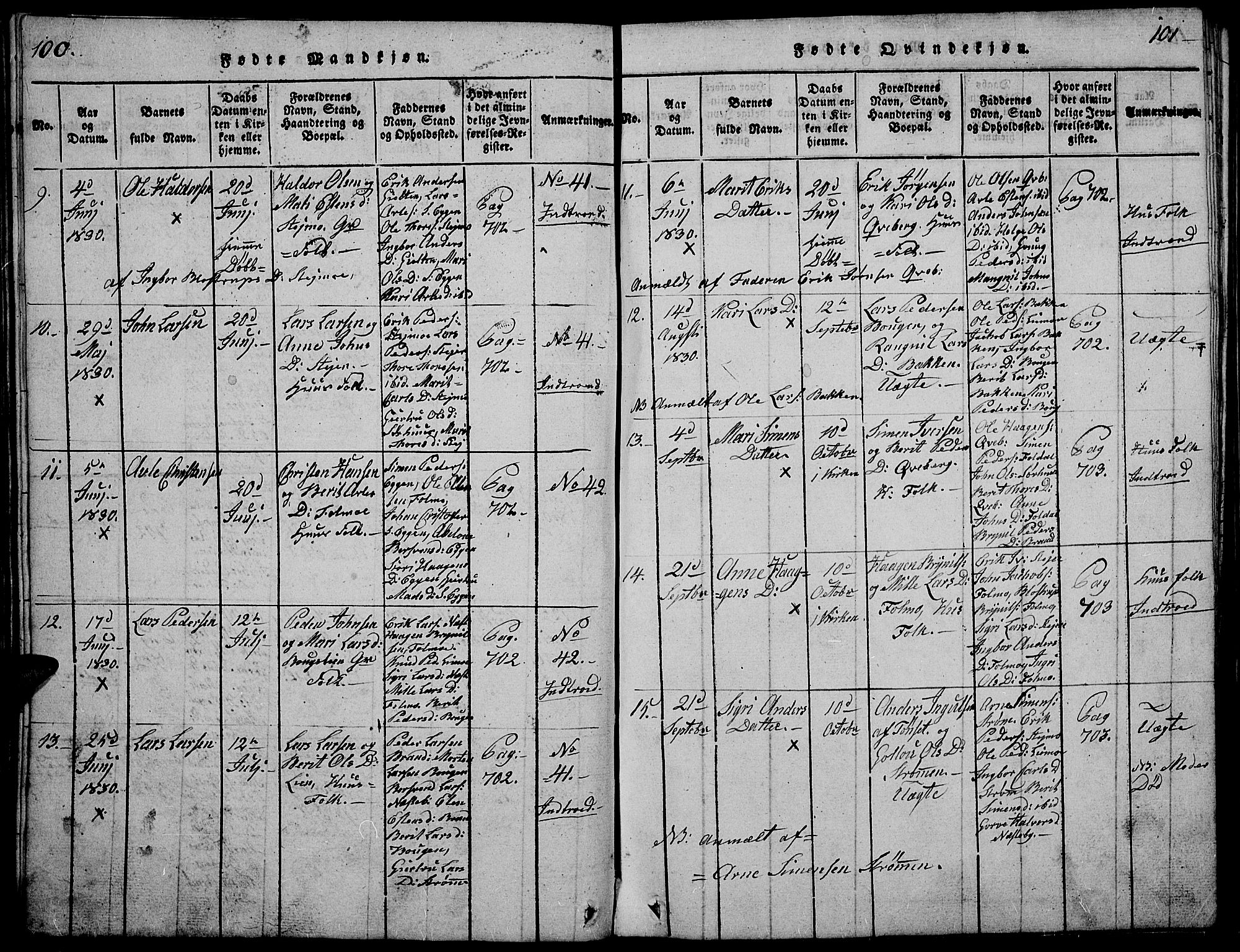 Tynset prestekontor, AV/SAH-PREST-058/H/Ha/Hab/L0002: Klokkerbok nr. 2, 1814-1862, s. 100-101