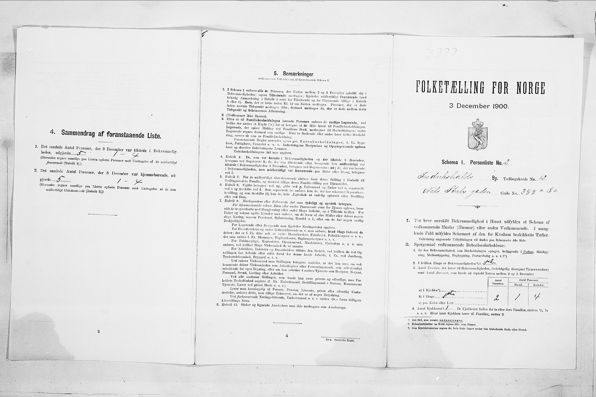 SAO, Folketelling 1900 for 0101 Fredrikshald kjøpstad, 1900