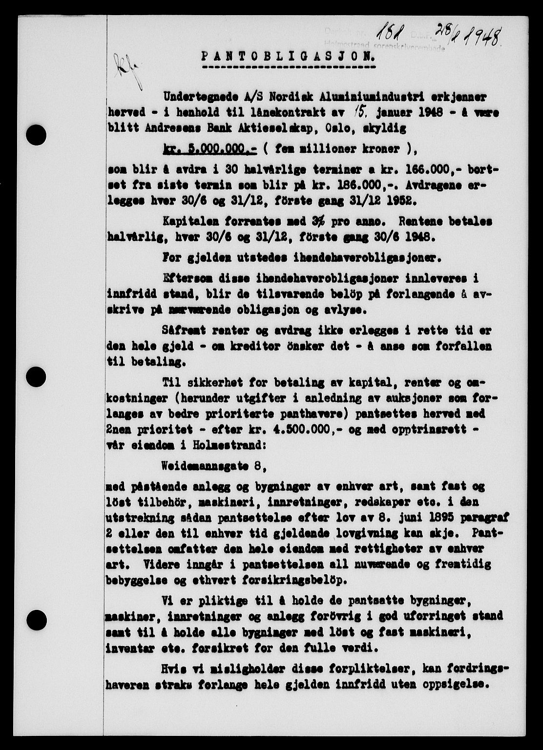 Holmestrand sorenskriveri, SAKO/A-67/G/Ga/Gab/L0058: Pantebok nr. B-58, 1947-1948, Dagboknr: 181/1948