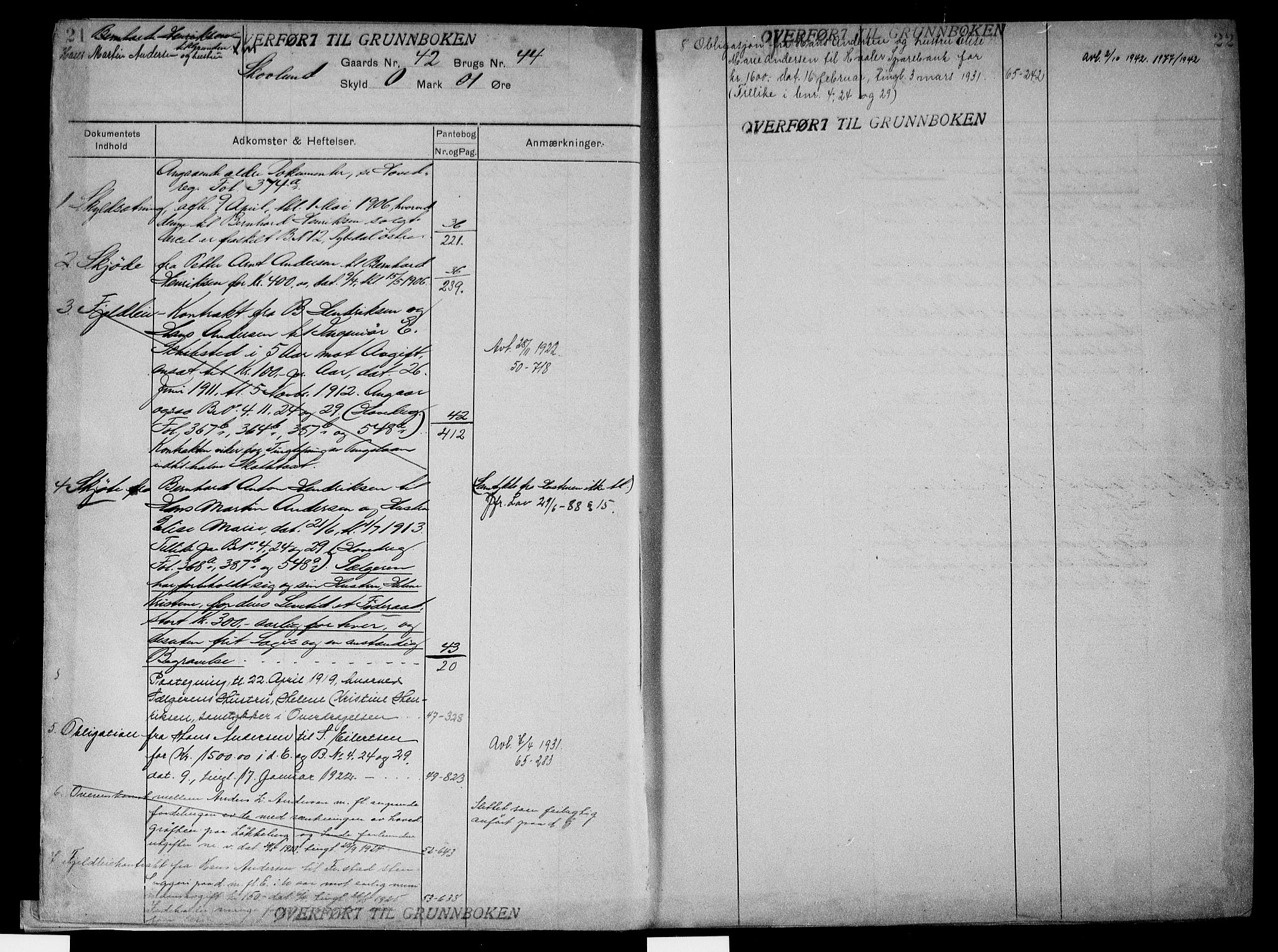 Onsøy sorenskriveri, AV/SAO-A-10474/G/Gb/Gbc/L0002: Panteregister nr. III 2, 1905, s. 21-22