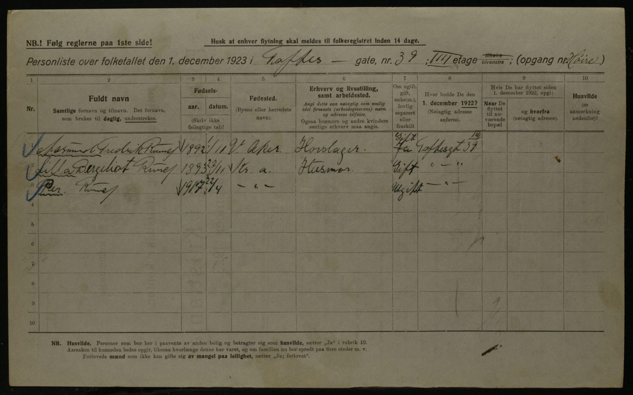 OBA, Kommunal folketelling 1.12.1923 for Kristiania, 1923, s. 124125