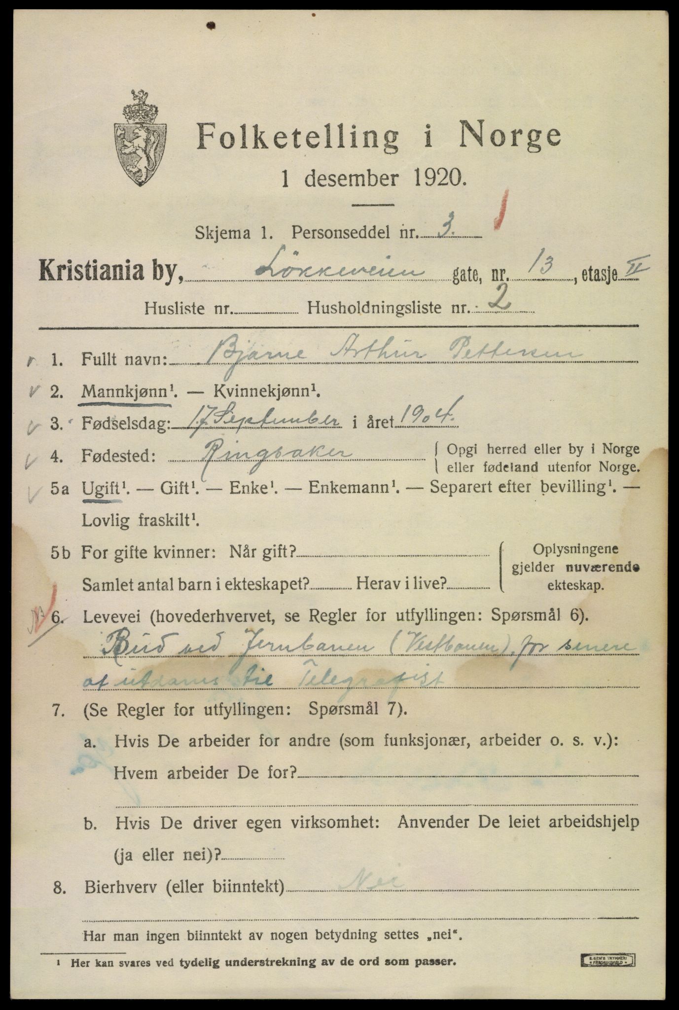 SAO, Folketelling 1920 for 0301 Kristiania kjøpstad, 1920, s. 367805