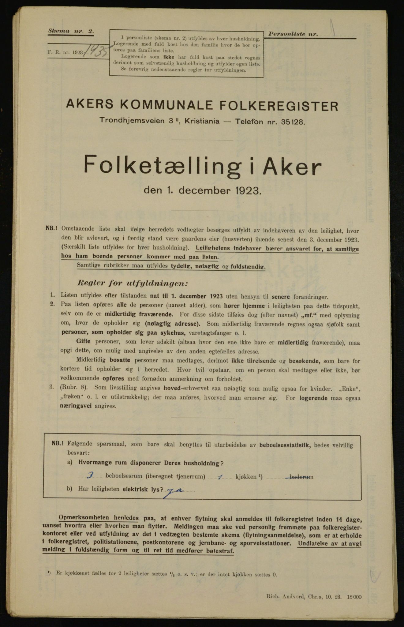 , Kommunal folketelling 1.12.1923 for Aker, 1923, s. 44848