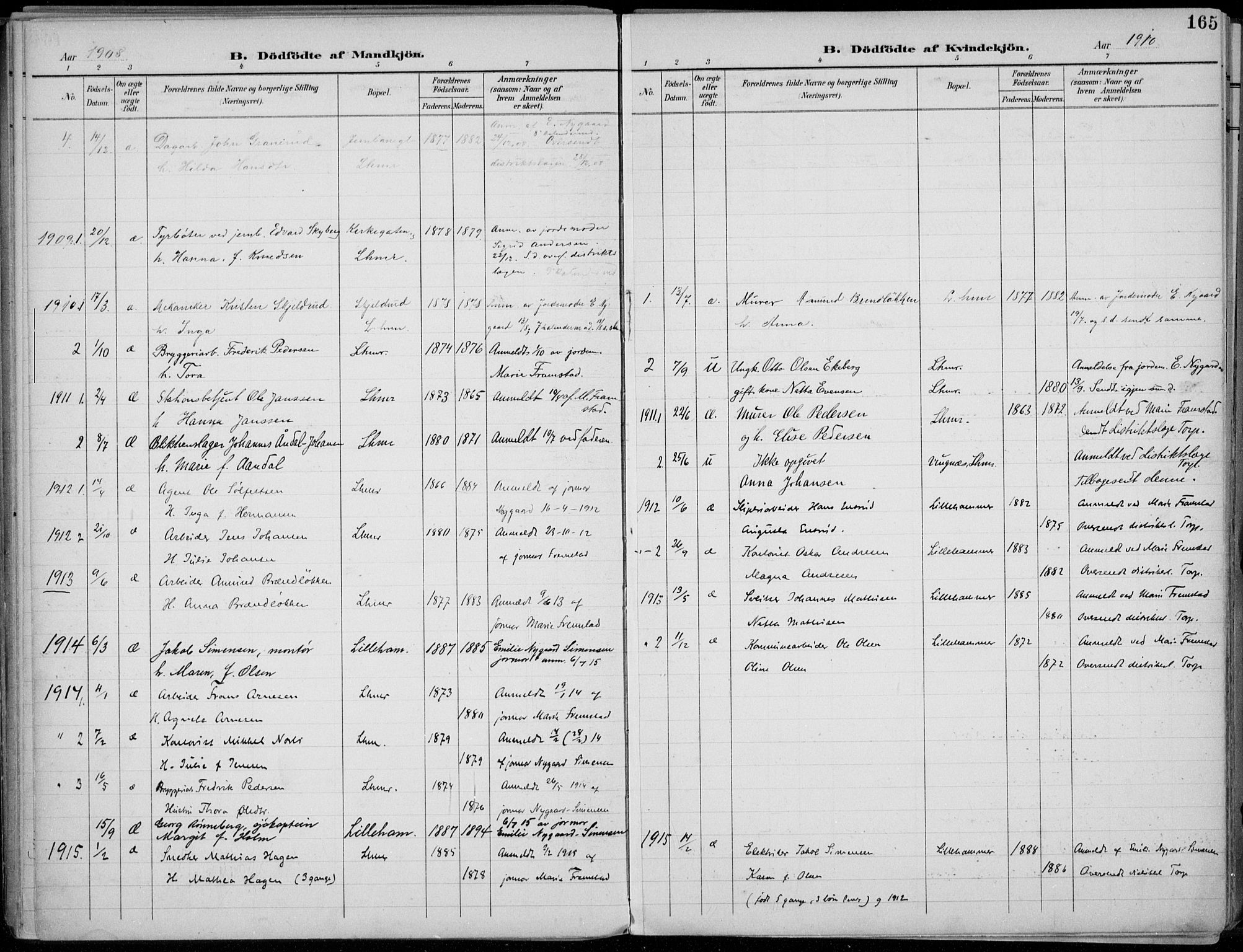 Lillehammer prestekontor, SAH/PREST-088/H/Ha/Haa/L0001: Ministerialbok nr. 1, 1901-1916, s. 165