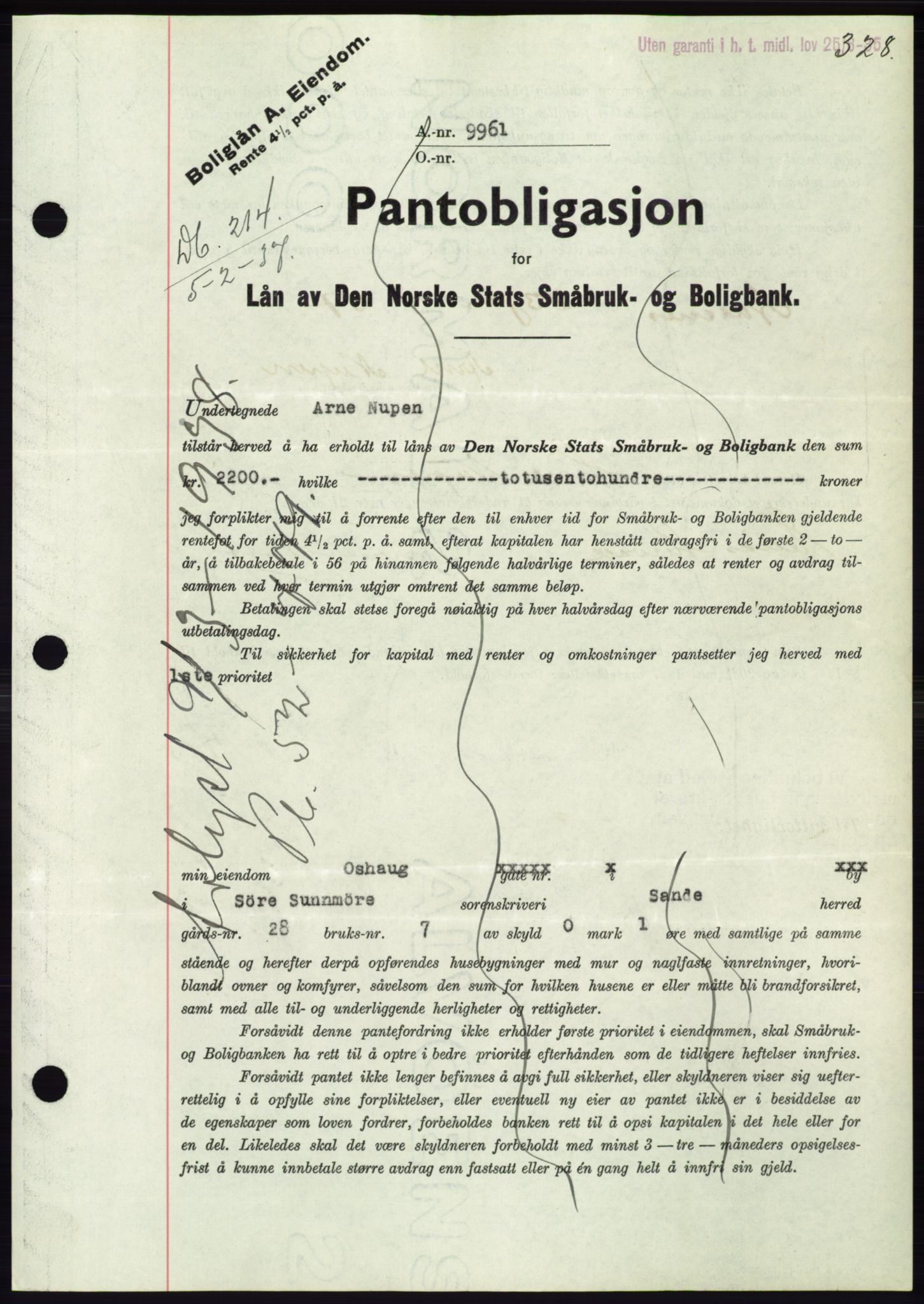 Søre Sunnmøre sorenskriveri, SAT/A-4122/1/2/2C/L0062: Pantebok nr. 56, 1936-1937, Dagboknr: 214/1937