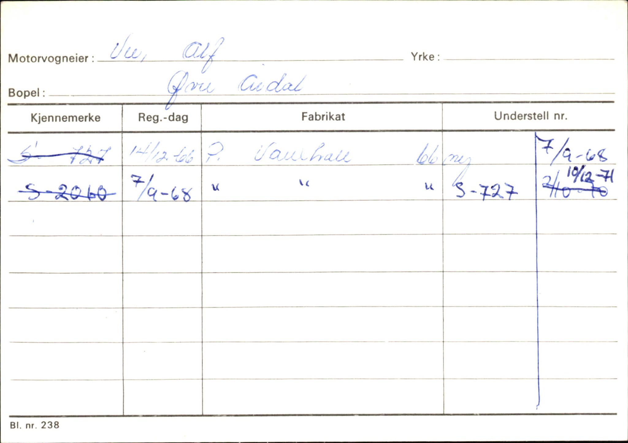 Statens vegvesen, Sogn og Fjordane vegkontor, SAB/A-5301/4/F/L0146: Registerkort Årdal R-Å samt diverse kort, 1945-1975, s. 1093