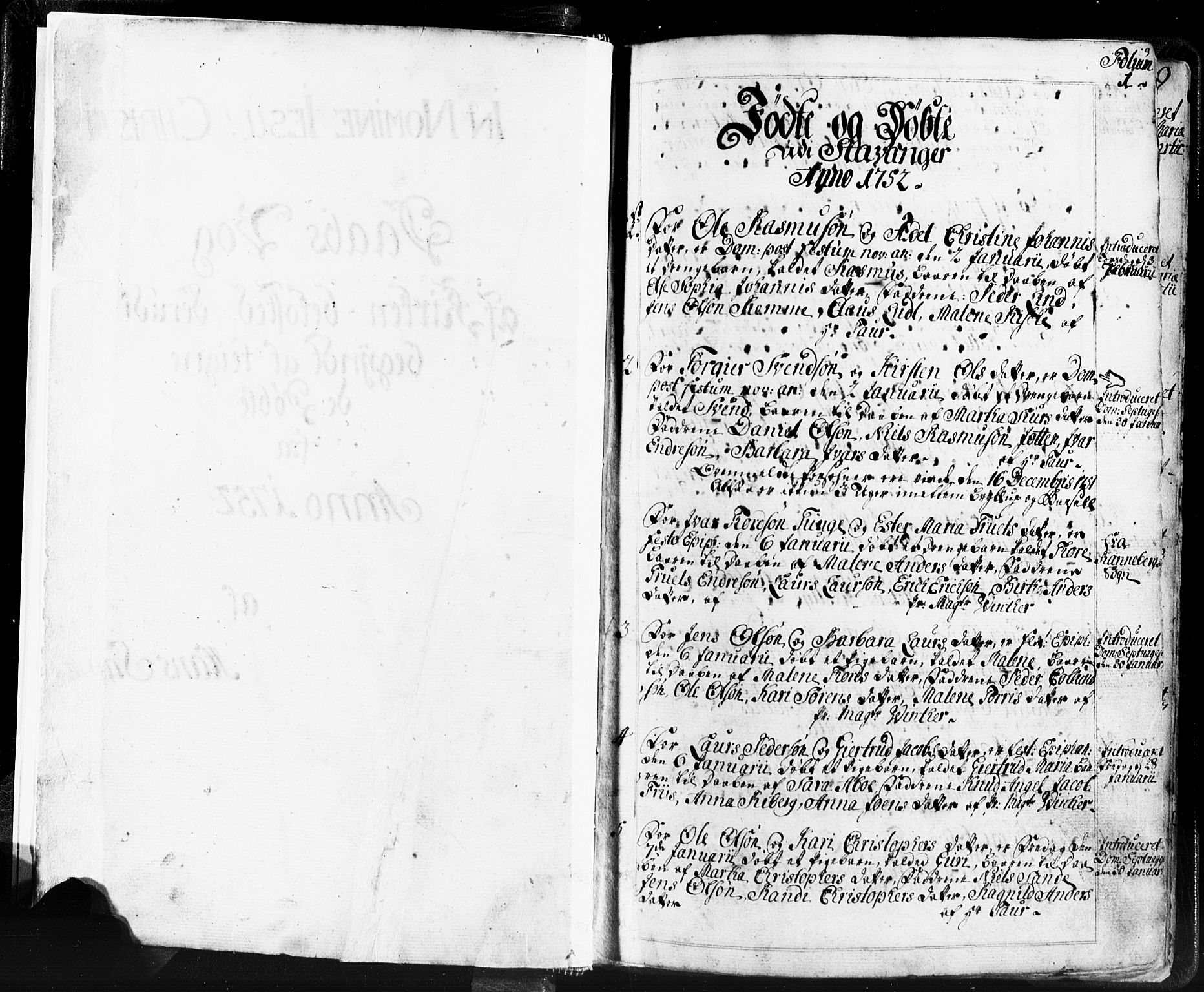 Domkirken sokneprestkontor, AV/SAST-A-101812/001/30/30BB/L0004: Klokkerbok nr. B 4, 1752-1790, s. 1