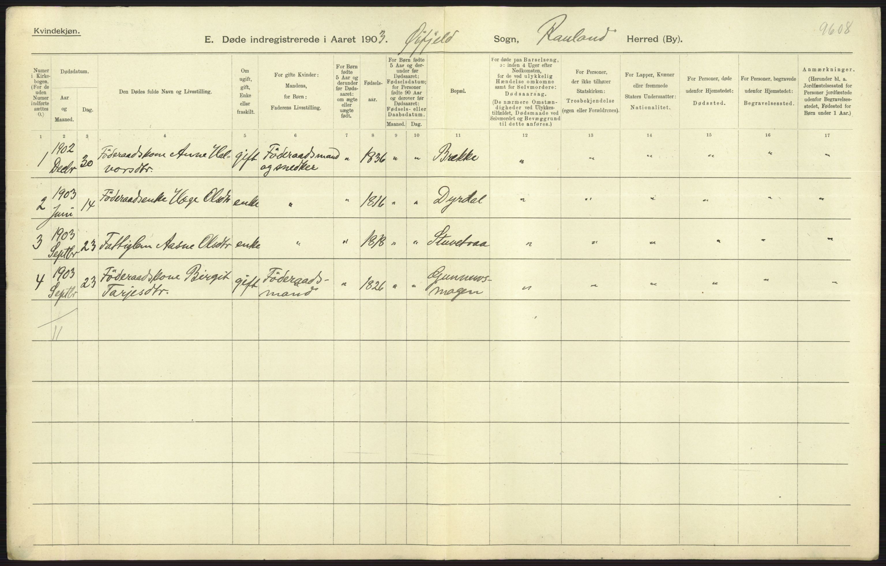 Statistisk sentralbyrå, Sosiodemografiske emner, Befolkning, AV/RA-S-2228/D/Df/Dfa/Dfaa/L0009: Bratsberg amt: Fødte, gifte, døde, 1903, s. 667