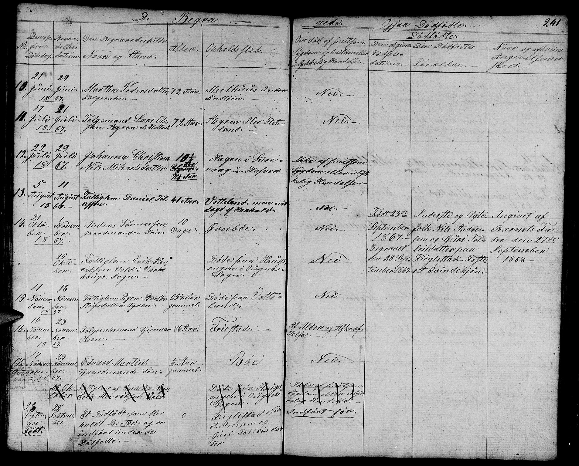 Eigersund sokneprestkontor, AV/SAST-A-101807/S09/L0003: Klokkerbok nr. B 3, 1846-1875, s. 241