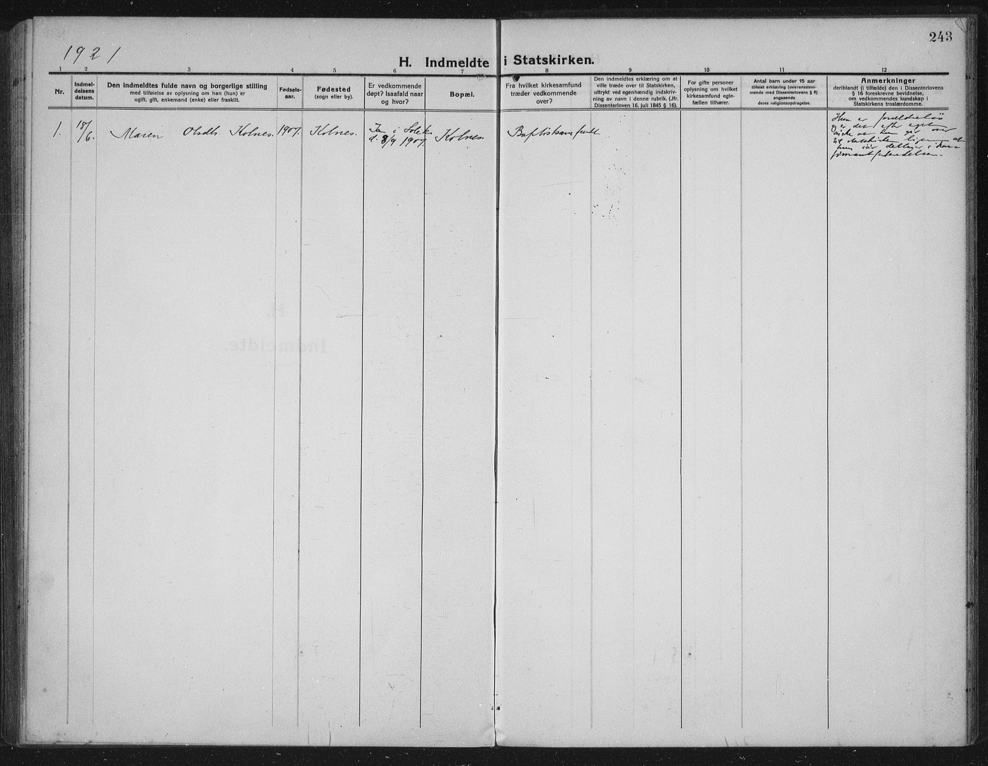 Håland sokneprestkontor, AV/SAST-A-101802/002/C/L0001: Ministerialbok nr. A 14, 1913-1927, s. 243