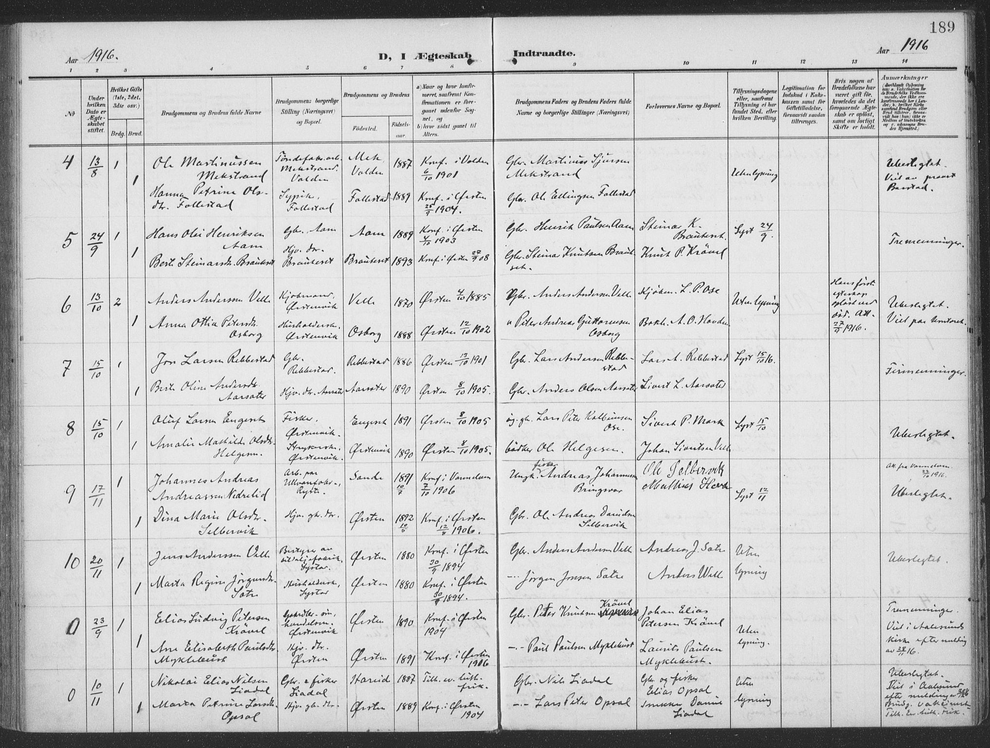 Ministerialprotokoller, klokkerbøker og fødselsregistre - Møre og Romsdal, SAT/A-1454/513/L0178: Ministerialbok nr. 513A05, 1906-1919, s. 189