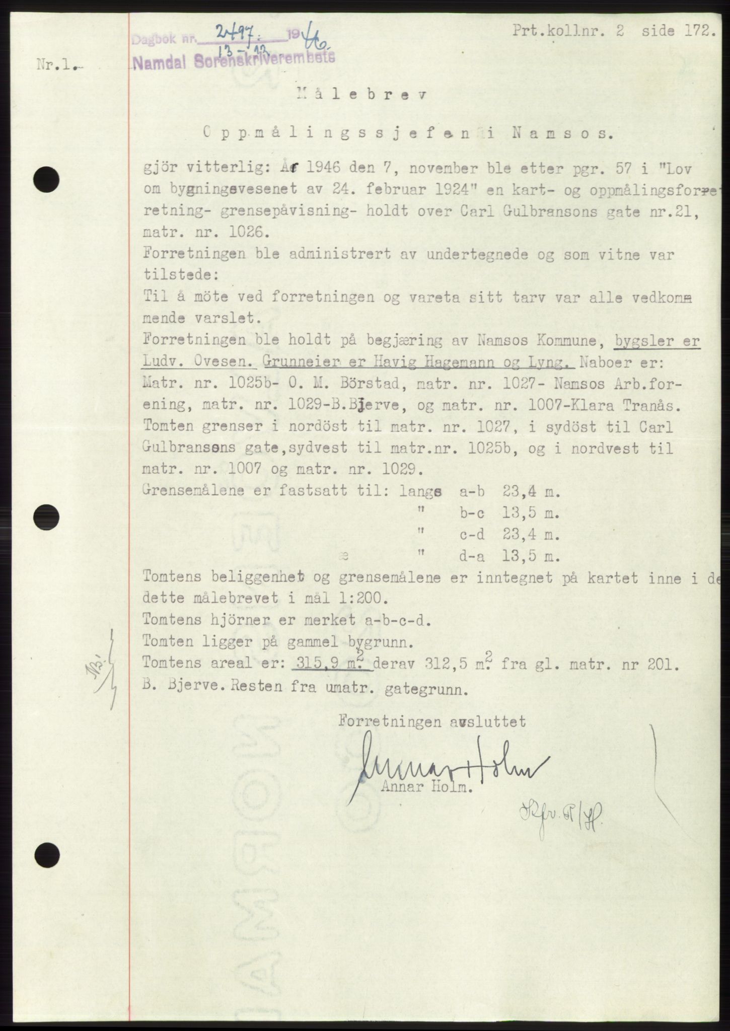 Namdal sorenskriveri, SAT/A-4133/1/2/2C: Pantebok nr. -, 1946-1947, Dagboknr: 2497/1946